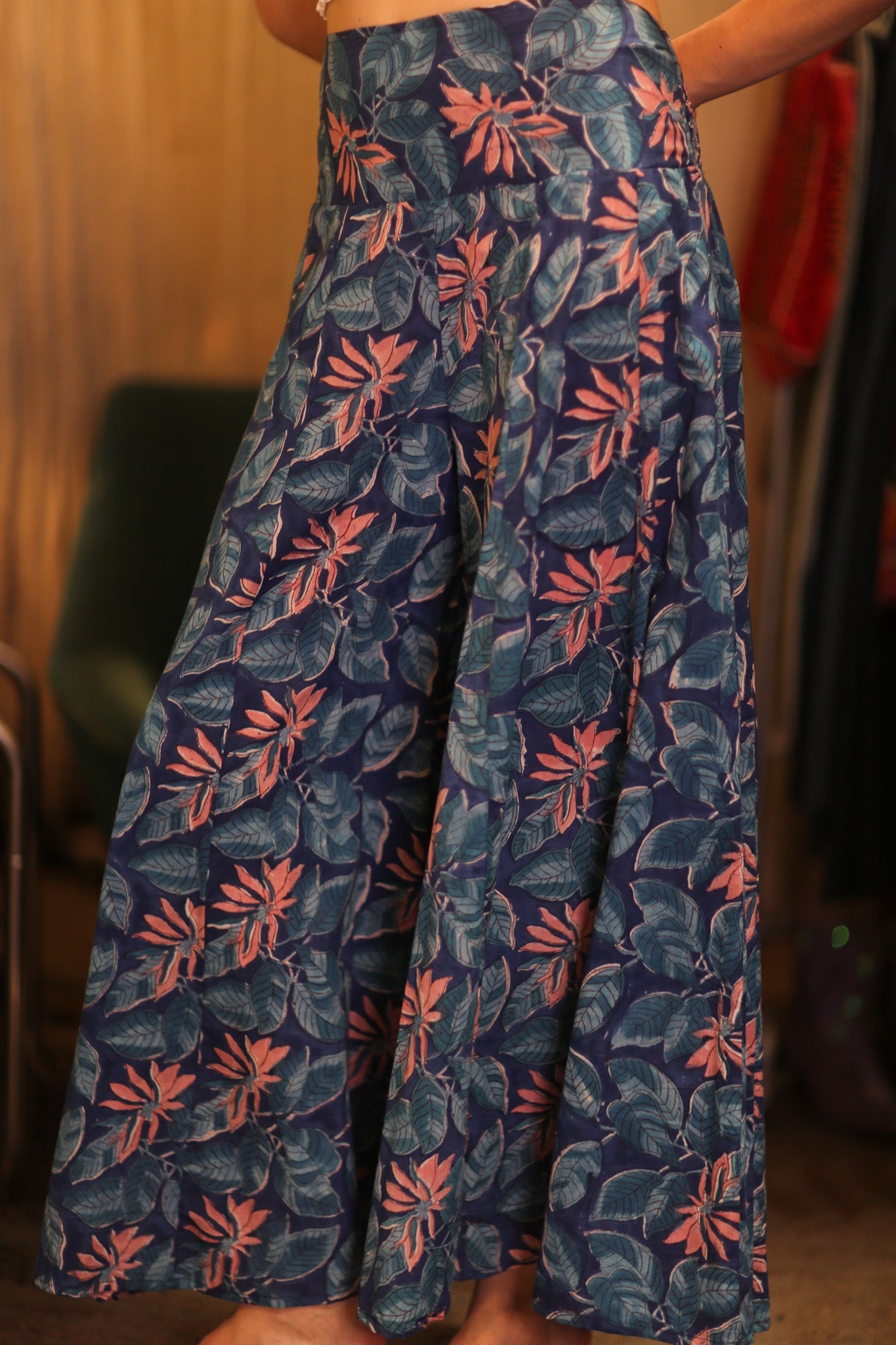 HANDBLOCKED COTTON WIDE LEGS LONG PANTS FORU - BANGKOK TAILOR CLOTHING STORE - HANDMADE CLOTHING