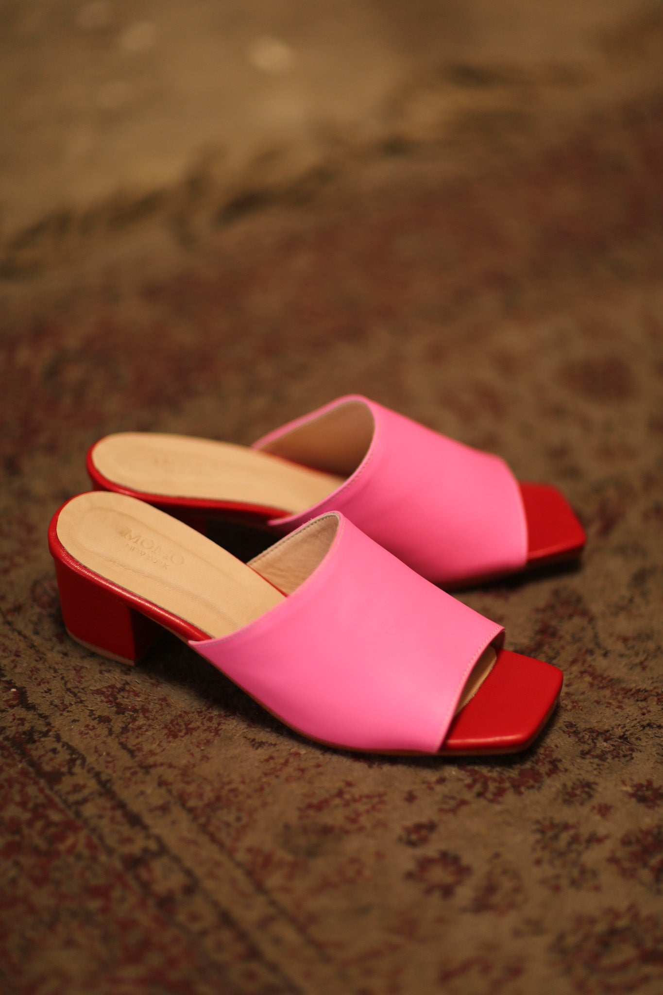 HANDCRAFTED LEATHER MULES LORIN PINK RED - BANGKOK TAILOR CLOTHING STORE - HANDMADE CLOTHING