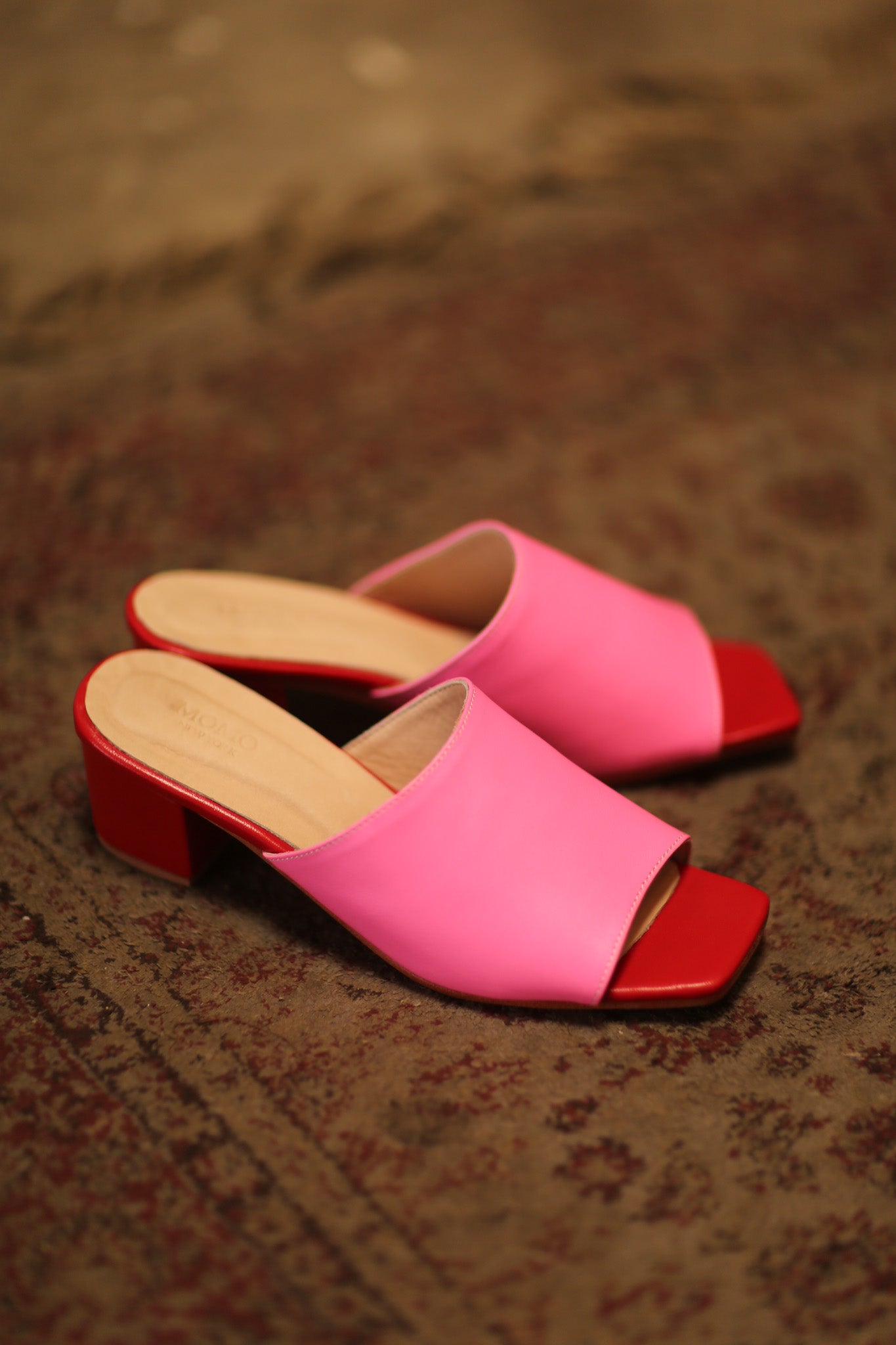 HANDCRAFTED LEATHER MULES LORIN PINK RED - BANGKOK TAILOR CLOTHING STORE - HANDMADE CLOTHING