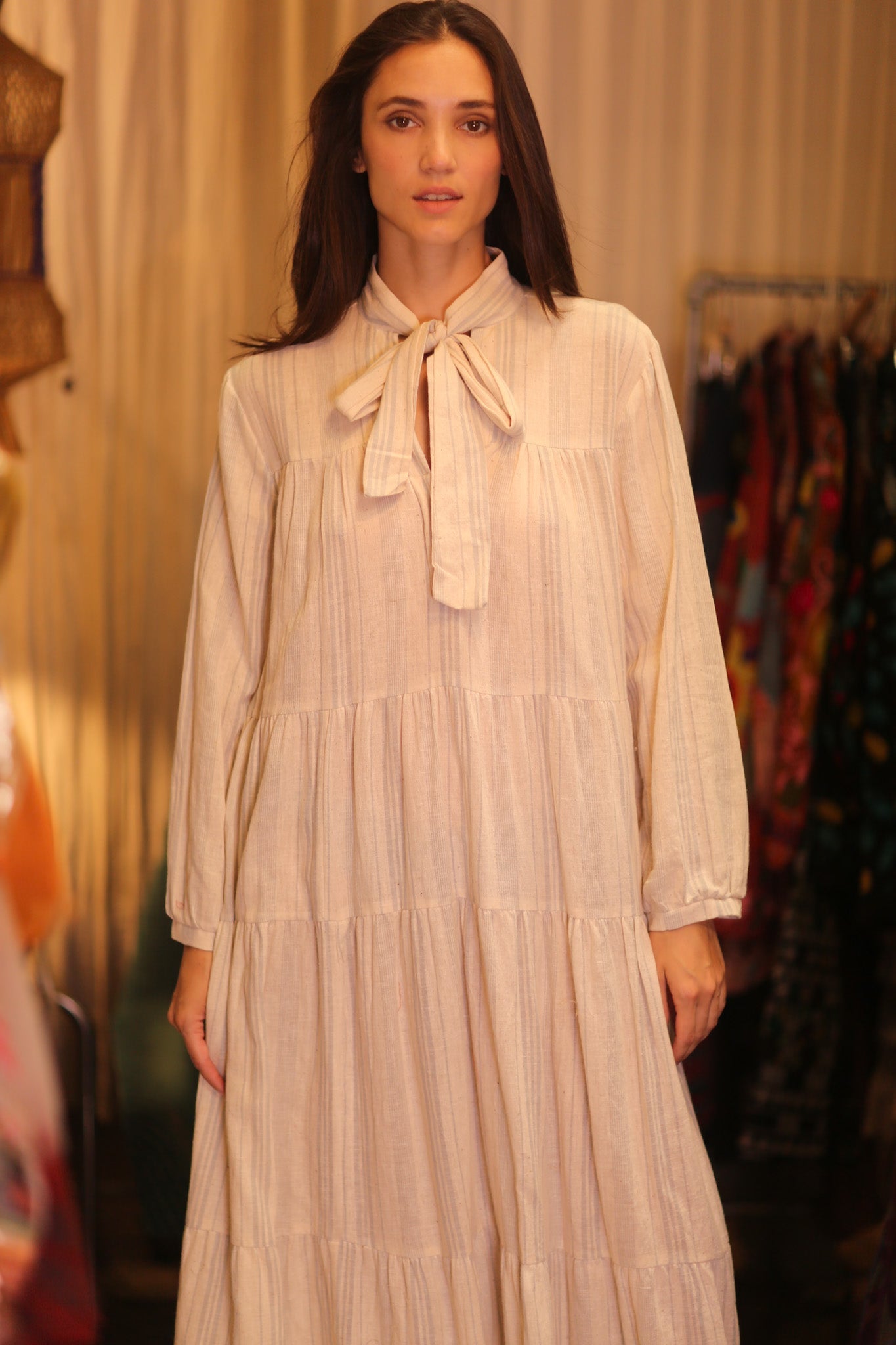 HANDWOVEN MAXI COTTON BUTTONED DRESS LOA CARA - BANGKOK TAILOR CLOTHING STORE - HANDMADE CLOTHING