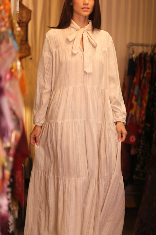HANDWOVEN MAXI COTTON BUTTONED DRESS LOA CARA - BANGKOK TAILOR CLOTHING STORE - HANDMADE CLOTHING