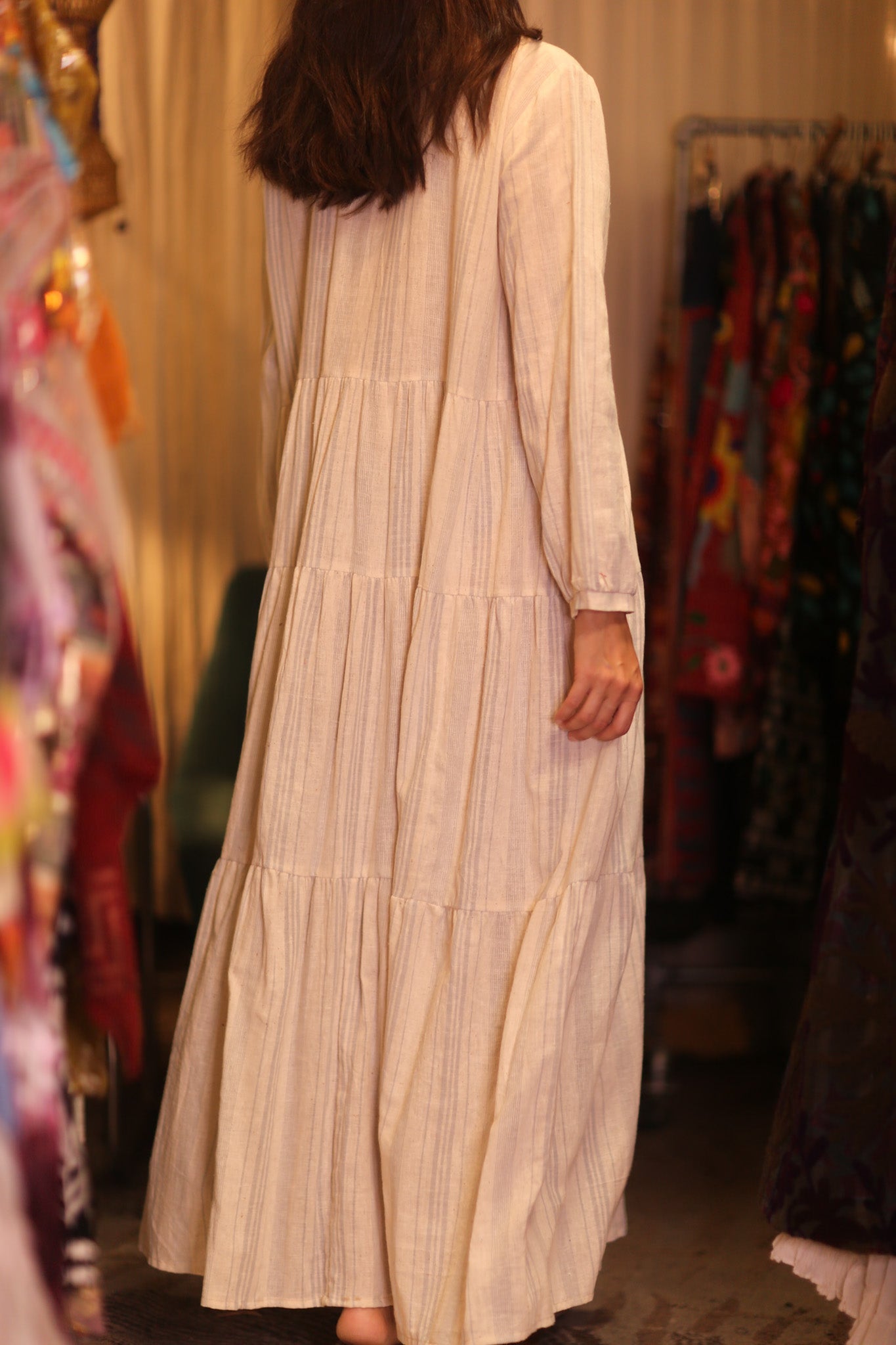 HANDWOVEN MAXI COTTON BUTTONED DRESS LOA CARA - BANGKOK TAILOR CLOTHING STORE - HANDMADE CLOTHING