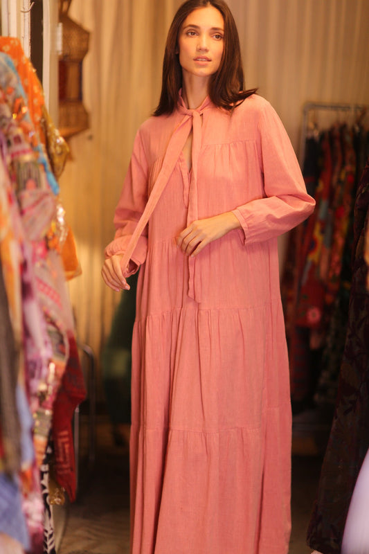 HANDWOVEN MAXI COTTON BUTTONED DRESS LOA NATALIA - BANGKOK TAILOR CLOTHING STORE - HANDMADE CLOTHING