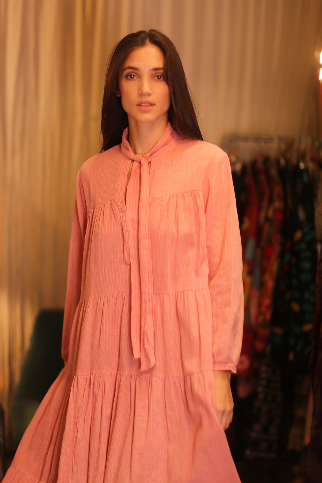 HANDWOVEN MAXI COTTON BUTTONED DRESS LOA NATALIA - BANGKOK TAILOR CLOTHING STORE - HANDMADE CLOTHING