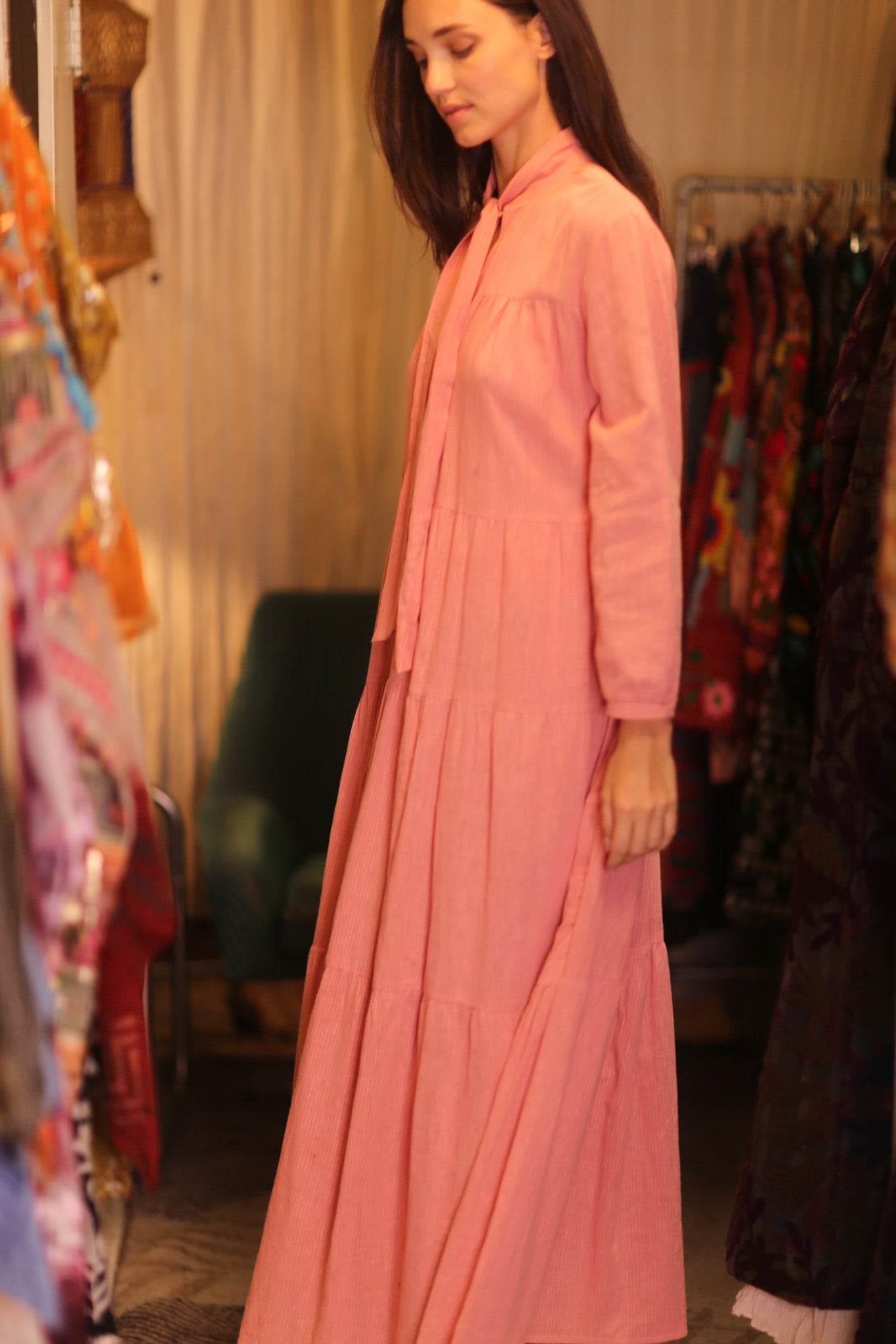 HANDWOVEN MAXI COTTON BUTTONED DRESS LOA NATALIA - BANGKOK TAILOR CLOTHING STORE - HANDMADE CLOTHING