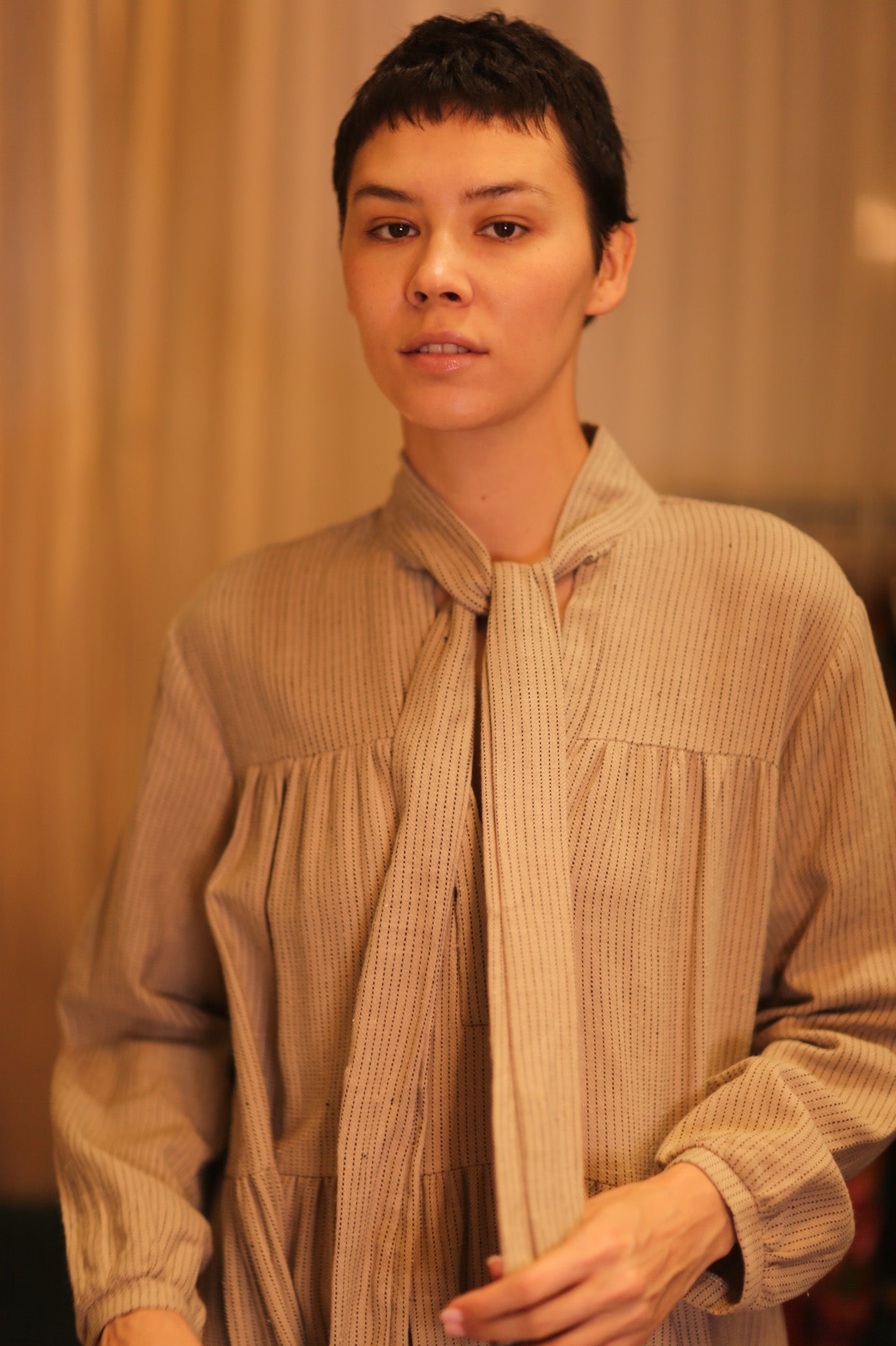 HANDWOVEN MAXI COTTON BUTTONED DRESS LOA ZOEY - BANGKOK TAILOR CLOTHING STORE - HANDMADE CLOTHING