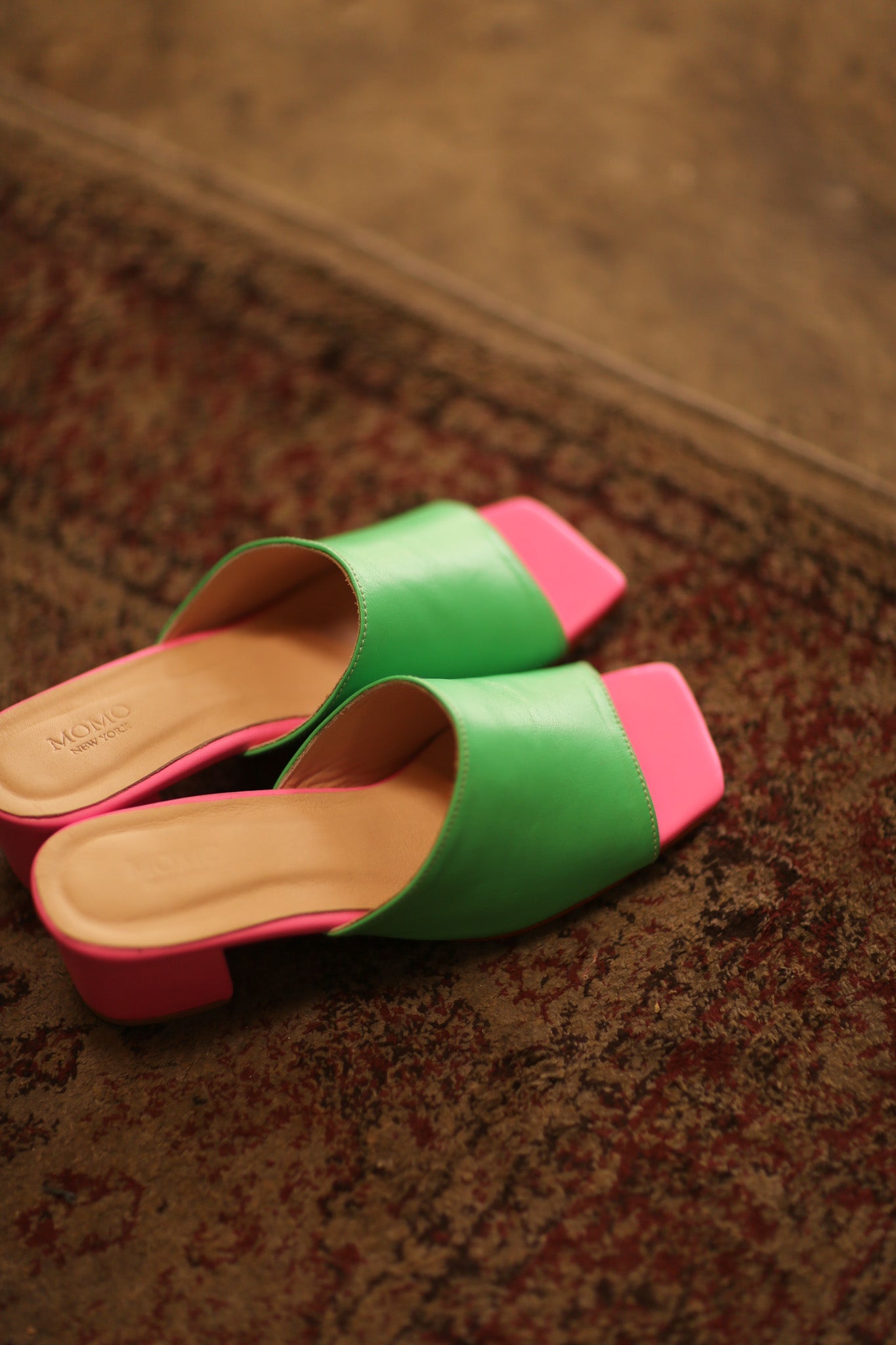 HEELED LEATHER MULES LORIN GREEN PINK - BANGKOK TAILOR CLOTHING STORE - HANDMADE CLOTHING