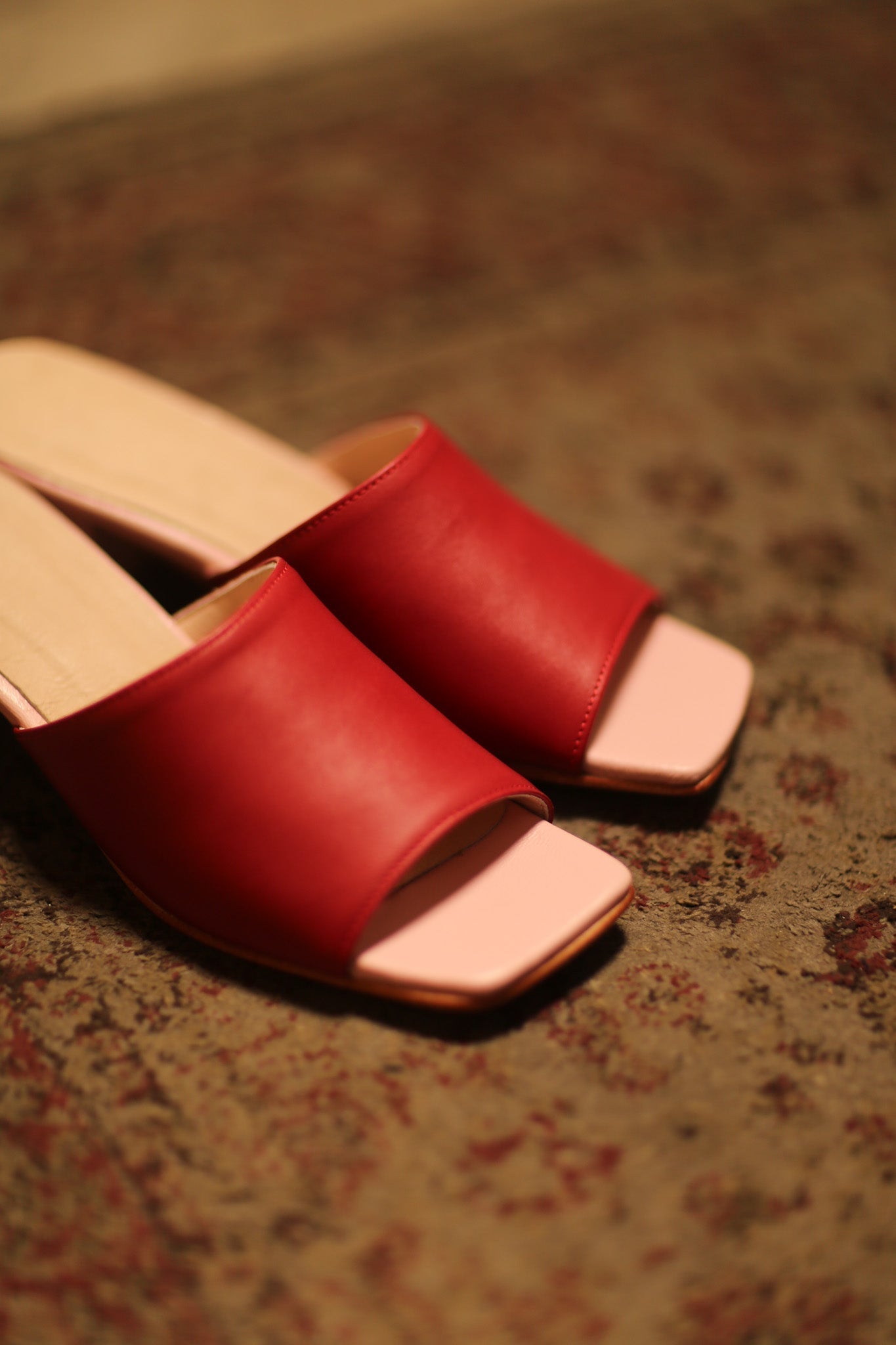 HEELED LEATHER MULES LORIN RED PINK - BANGKOK TAILOR CLOTHING STORE - HANDMADE CLOTHING