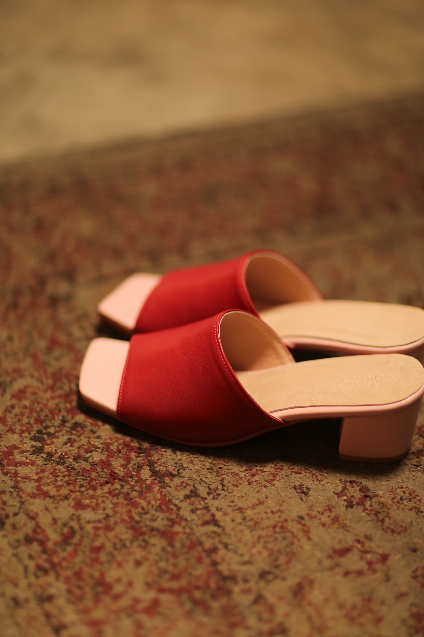 HEELED LEATHER MULES LORIN RED PINK - BANGKOK TAILOR CLOTHING STORE - HANDMADE CLOTHING