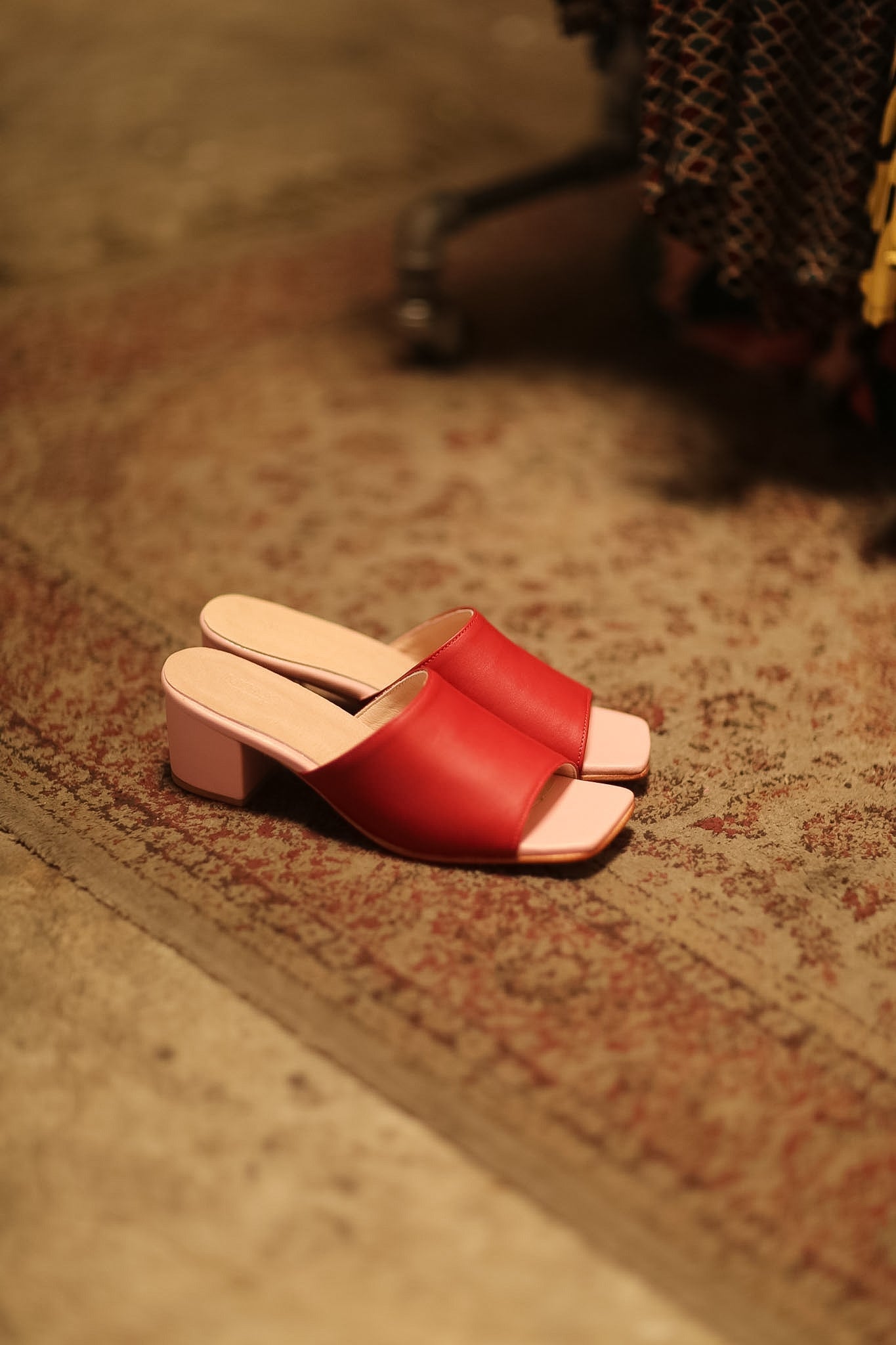 HEELED LEATHER MULES LORIN RED PINK - BANGKOK TAILOR CLOTHING STORE - HANDMADE CLOTHING