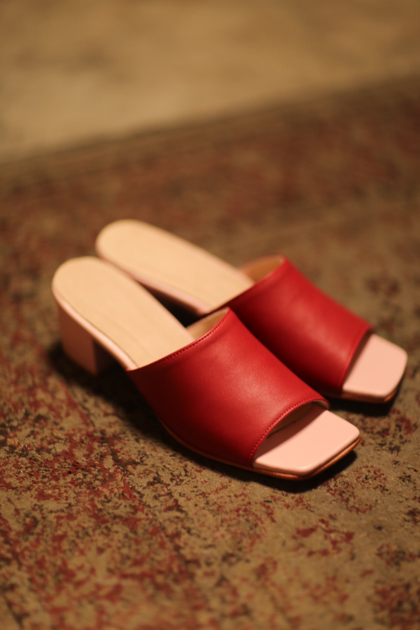 HEELED LEATHER MULES LORIN RED PINK - BANGKOK TAILOR CLOTHING STORE - HANDMADE CLOTHING