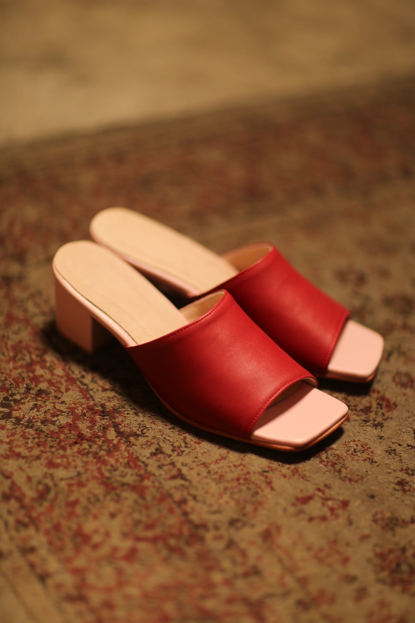 HEELED LEATHER MULES LORIN RED PINK - BANGKOK TAILOR CLOTHING STORE - HANDMADE CLOTHING