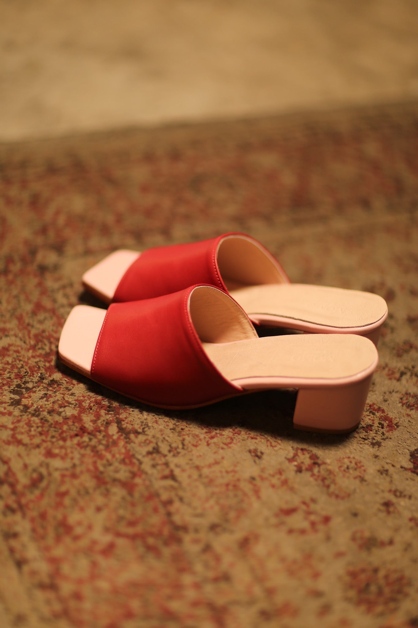 HEELED LEATHER MULES LORIN RED PINK - BANGKOK TAILOR CLOTHING STORE - HANDMADE CLOTHING