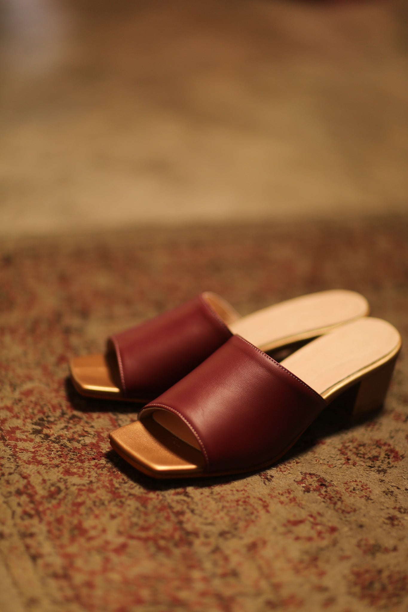 HEELED LEATHER MULES LORIN WINE RED GOLD - BANGKOK TAILOR CLOTHING STORE - HANDMADE CLOTHING