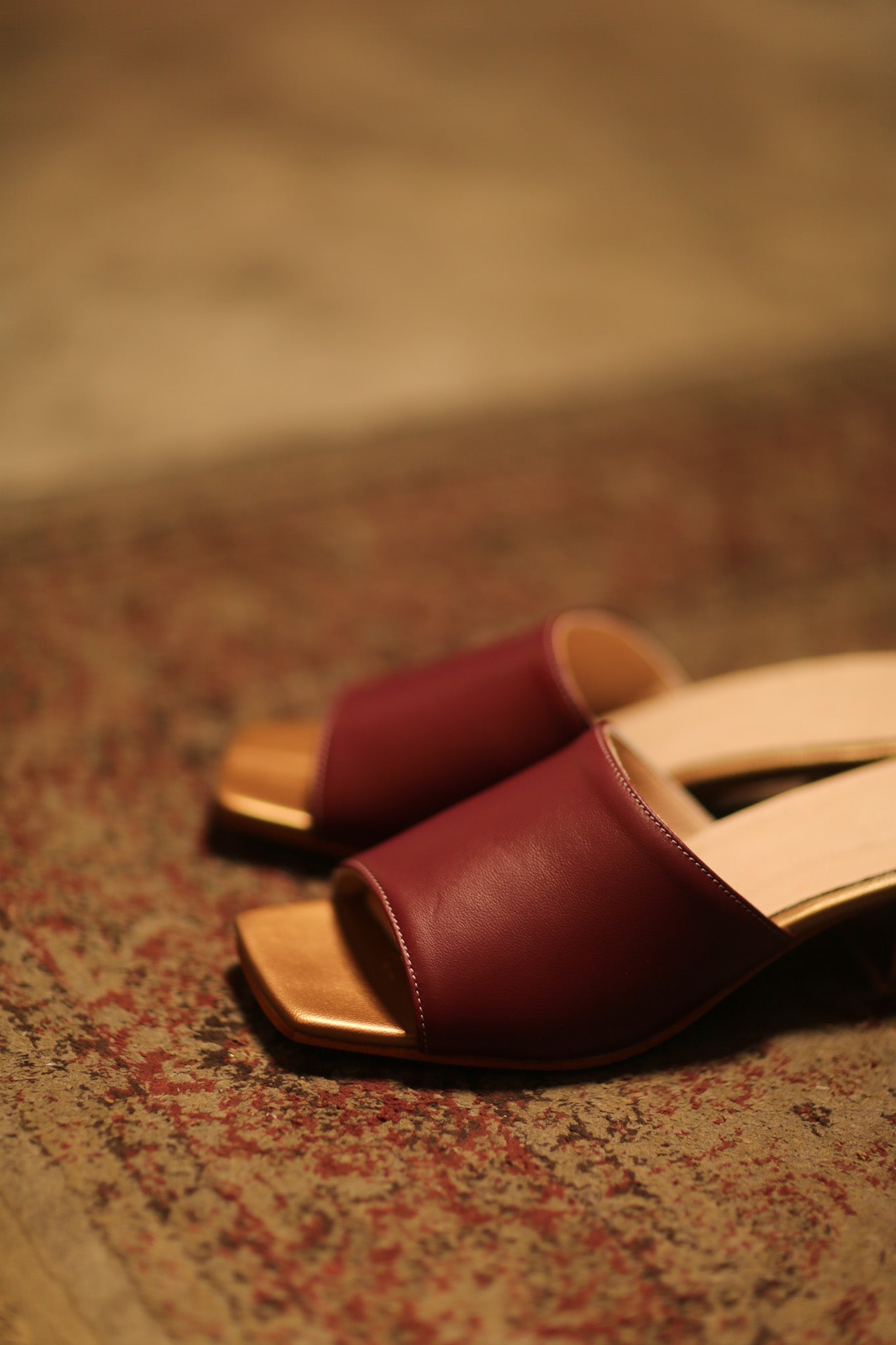 HEELED LEATHER MULES LORIN WINE RED GOLD - BANGKOK TAILOR CLOTHING STORE - HANDMADE CLOTHING
