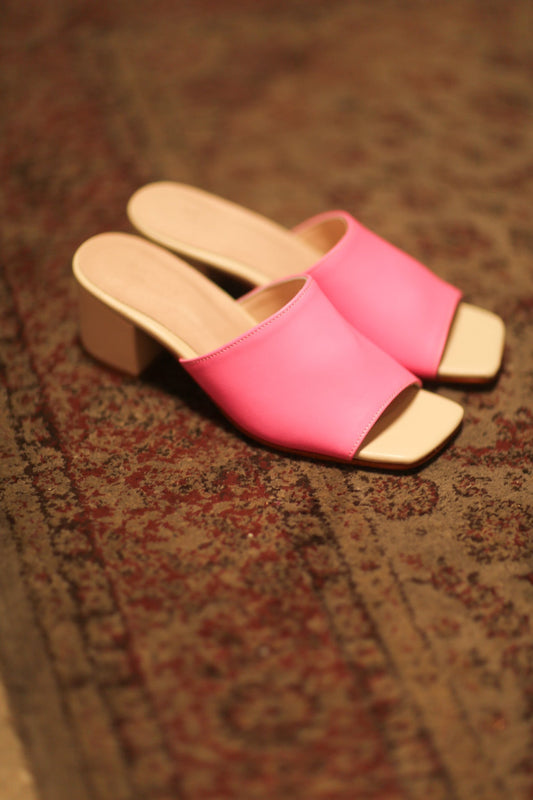 HEELED MIULES LORIn PINK CREAM - BANGKOK TAILOR CLOTHING STORE - HANDMADE CLOTHING