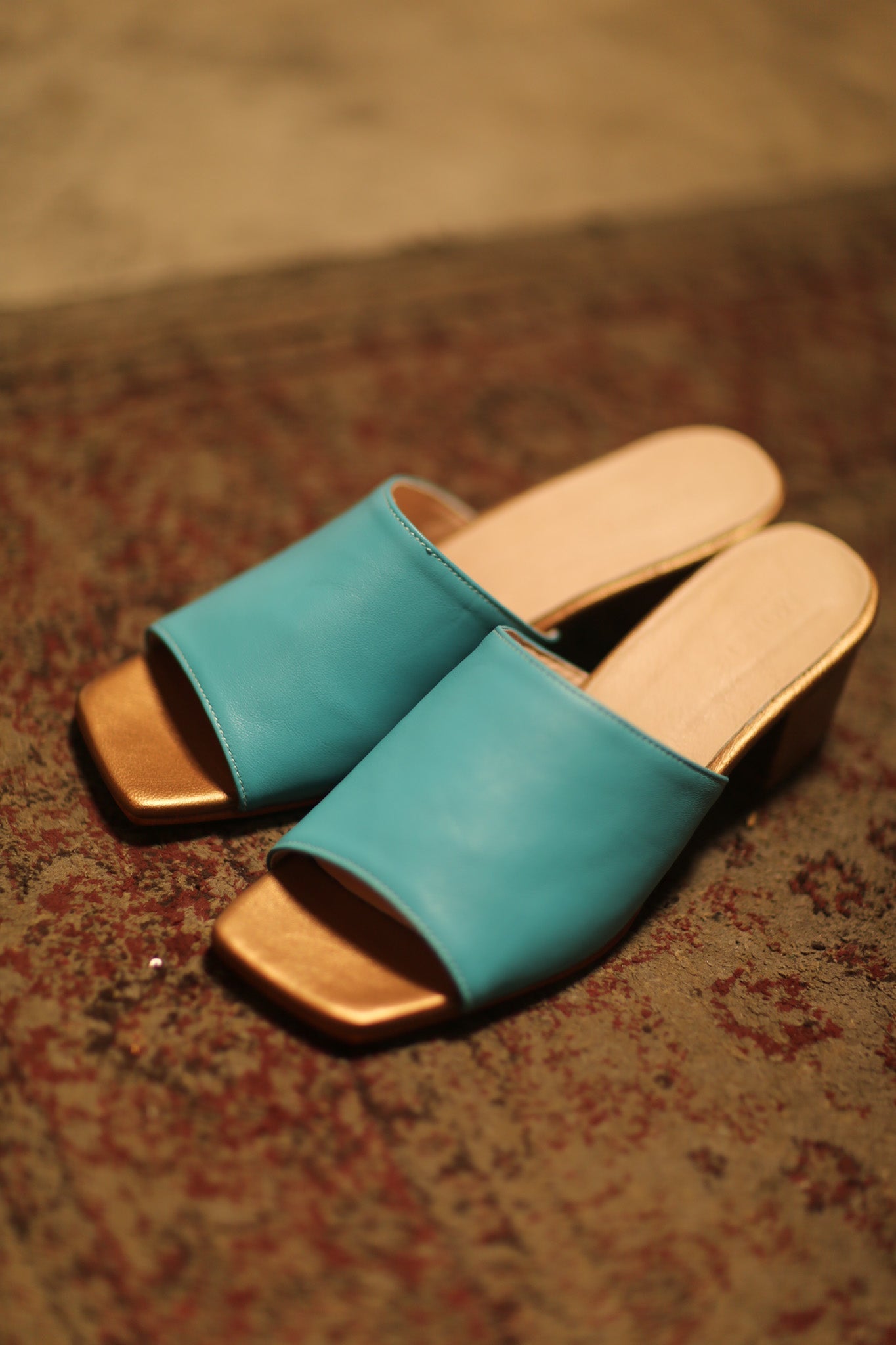 HEELED MULES LORIN AQUA GOLD - BANGKOK TAILOR CLOTHING STORE - HANDMADE CLOTHING