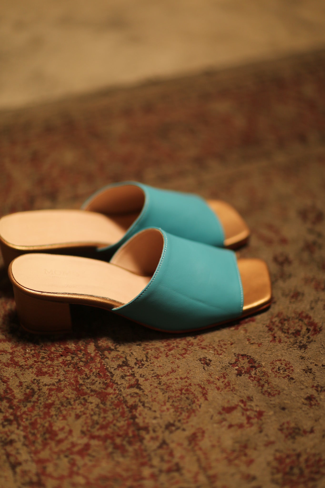 HEELED MULES LORIN AQUA GOLD - BANGKOK TAILOR CLOTHING STORE - HANDMADE CLOTHING