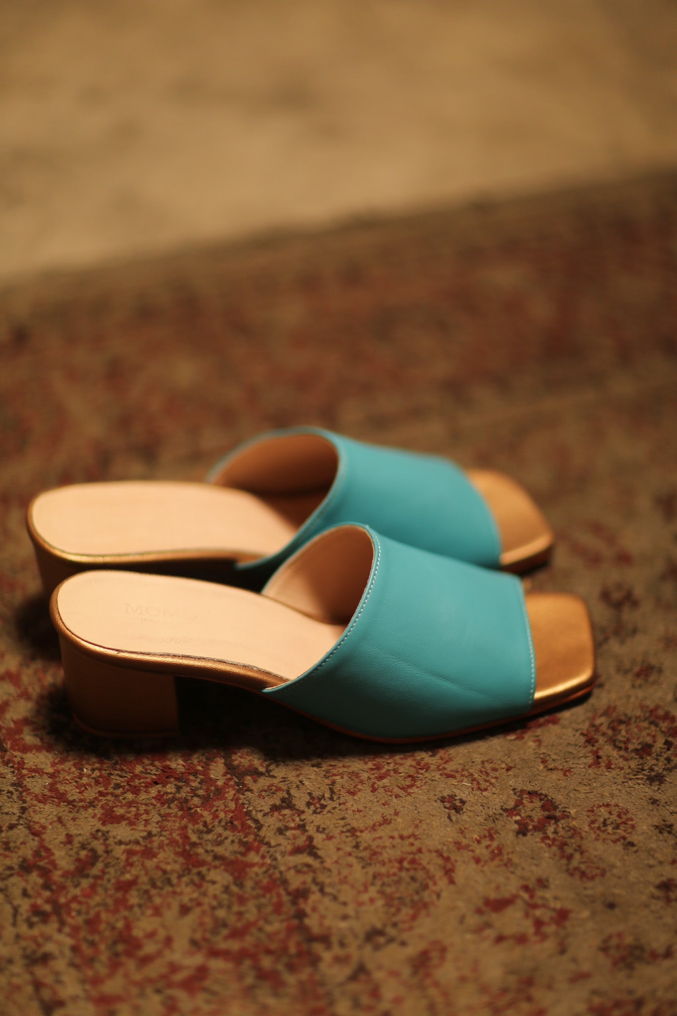 HEELED MULES LORIN AQUA GOLD - BANGKOK TAILOR CLOTHING STORE - HANDMADE CLOTHING