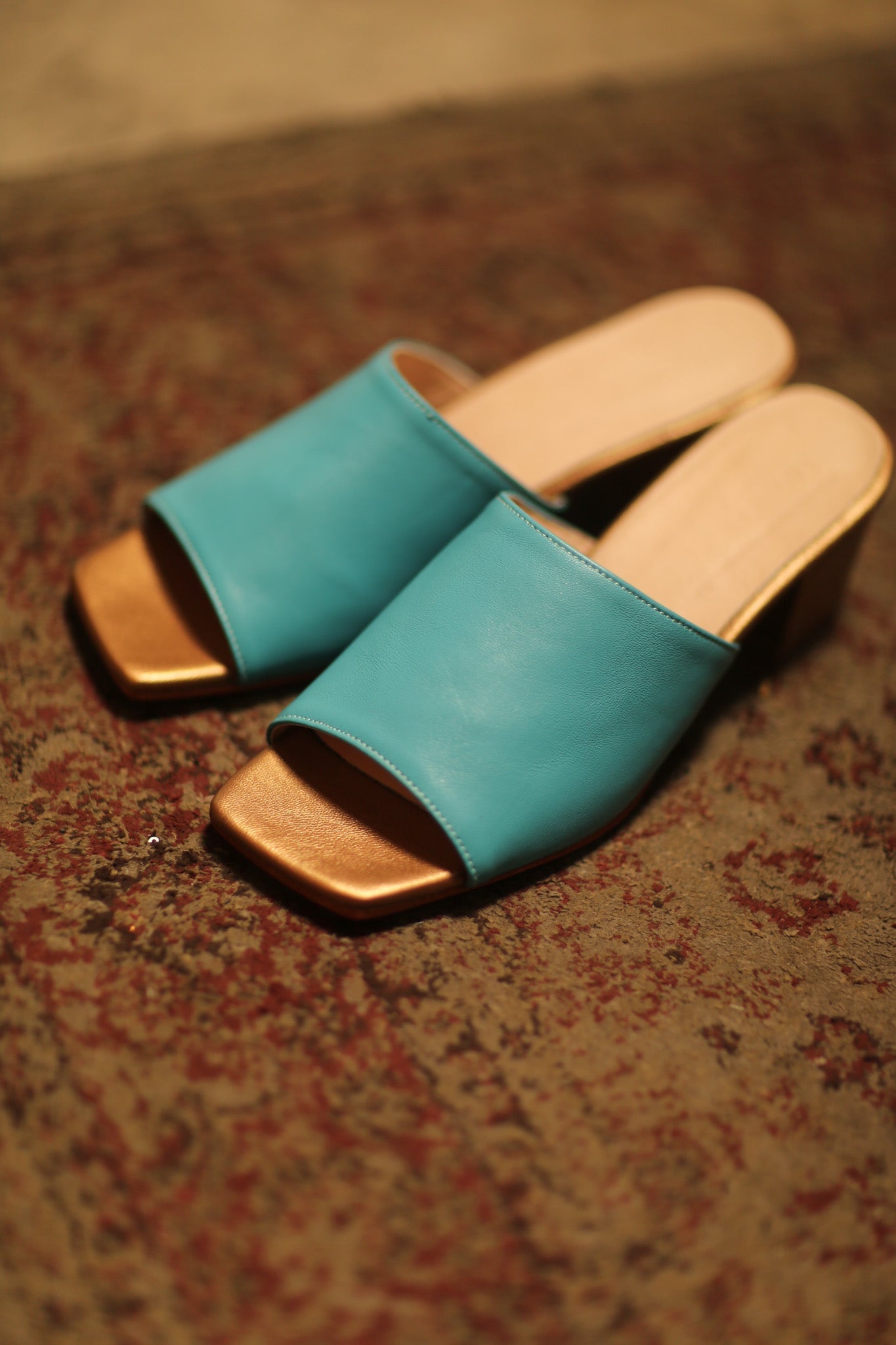 HEELED MULES LORIN AQUA GOLD - BANGKOK TAILOR CLOTHING STORE - HANDMADE CLOTHING