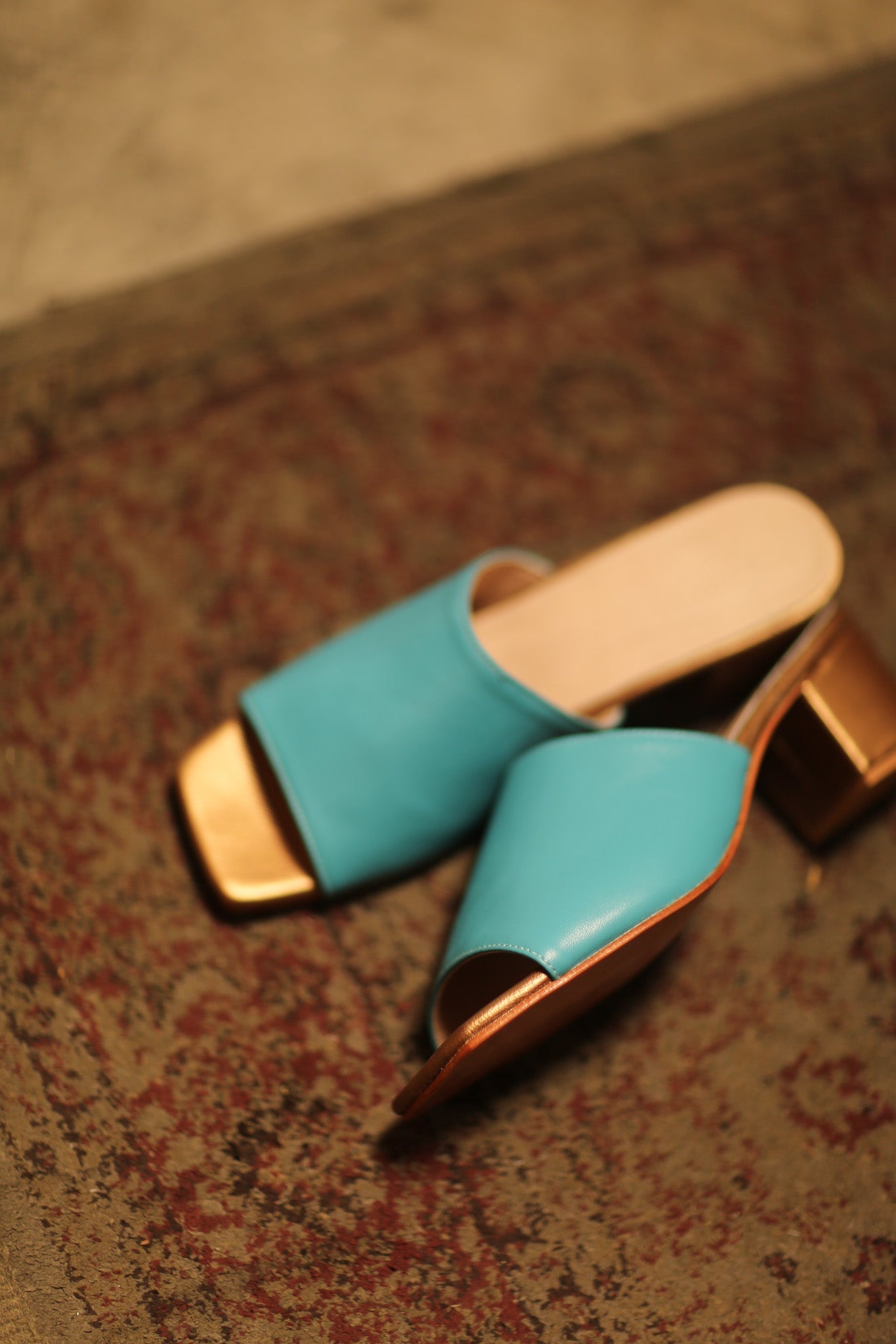 HEELED MULES LORIN AQUA GOLD - BANGKOK TAILOR CLOTHING STORE - HANDMADE CLOTHING