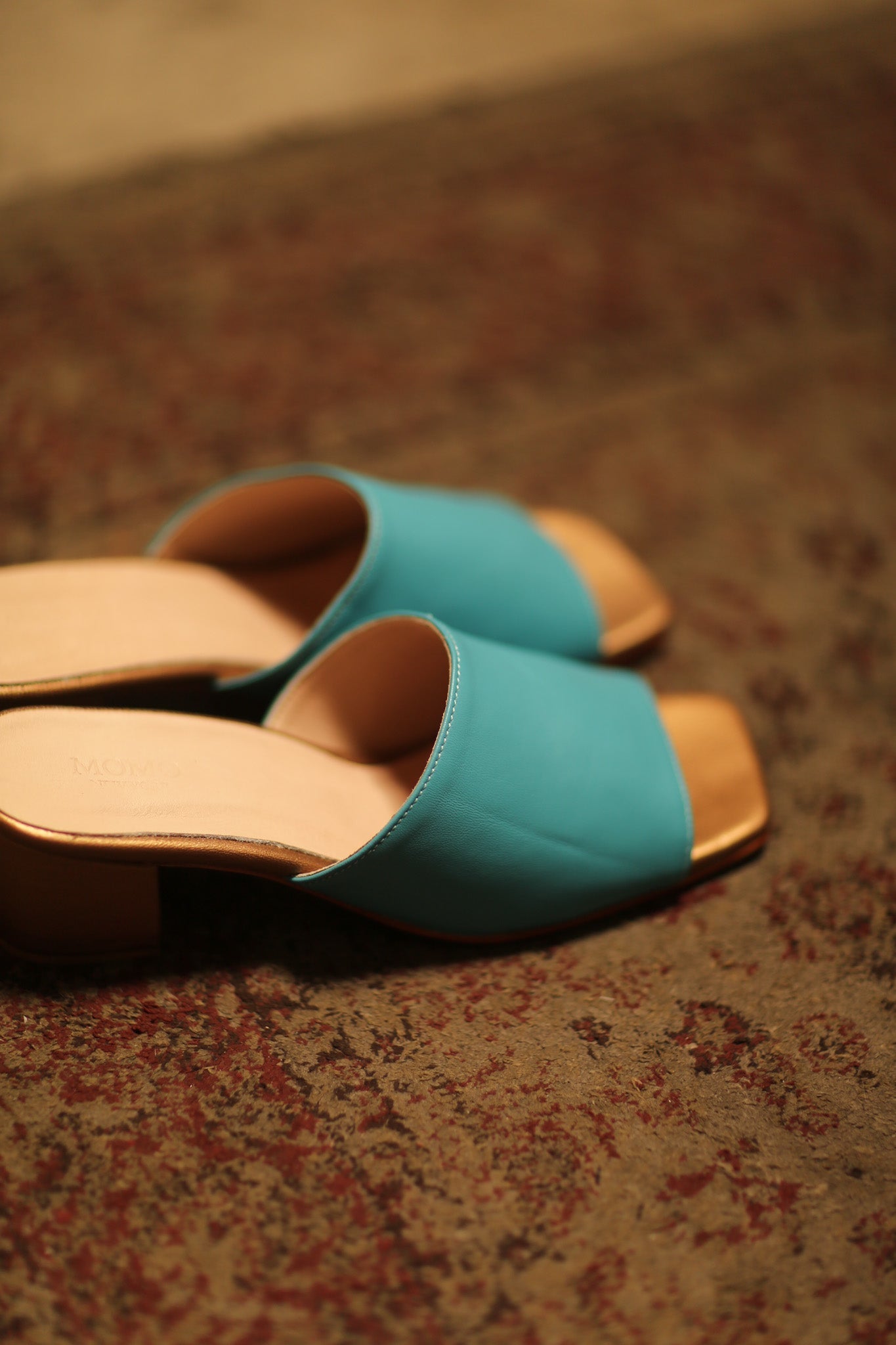 HEELED MULES LORIN AQUA GOLD - BANGKOK TAILOR CLOTHING STORE - HANDMADE CLOTHING