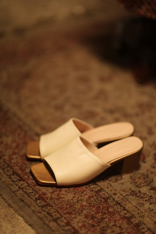 HEELED MULES LORIN CREAM GOLD - BANGKOK TAILOR CLOTHING STORE - HANDMADE CLOTHING