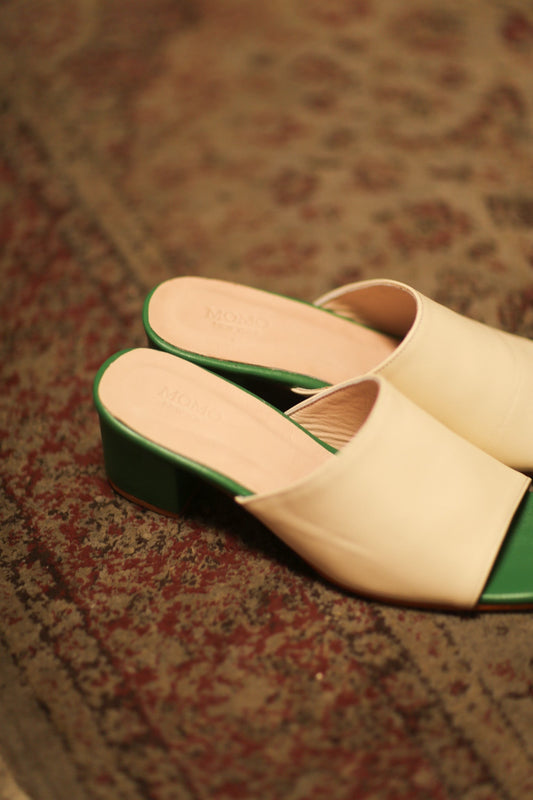 HEELED MULES LORIN CREAM GREEN - BANGKOK TAILOR CLOTHING STORE - HANDMADE CLOTHING