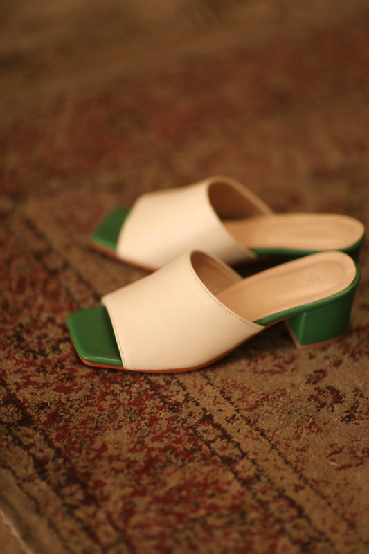 HEELED MULES LORIN CREAM GREEN - BANGKOK TAILOR CLOTHING STORE - HANDMADE CLOTHING