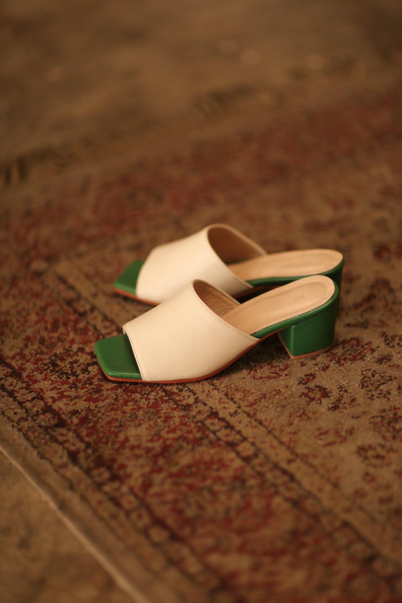 HEELED MULES LORIN CREAM GREEN - BANGKOK TAILOR CLOTHING STORE - HANDMADE CLOTHING