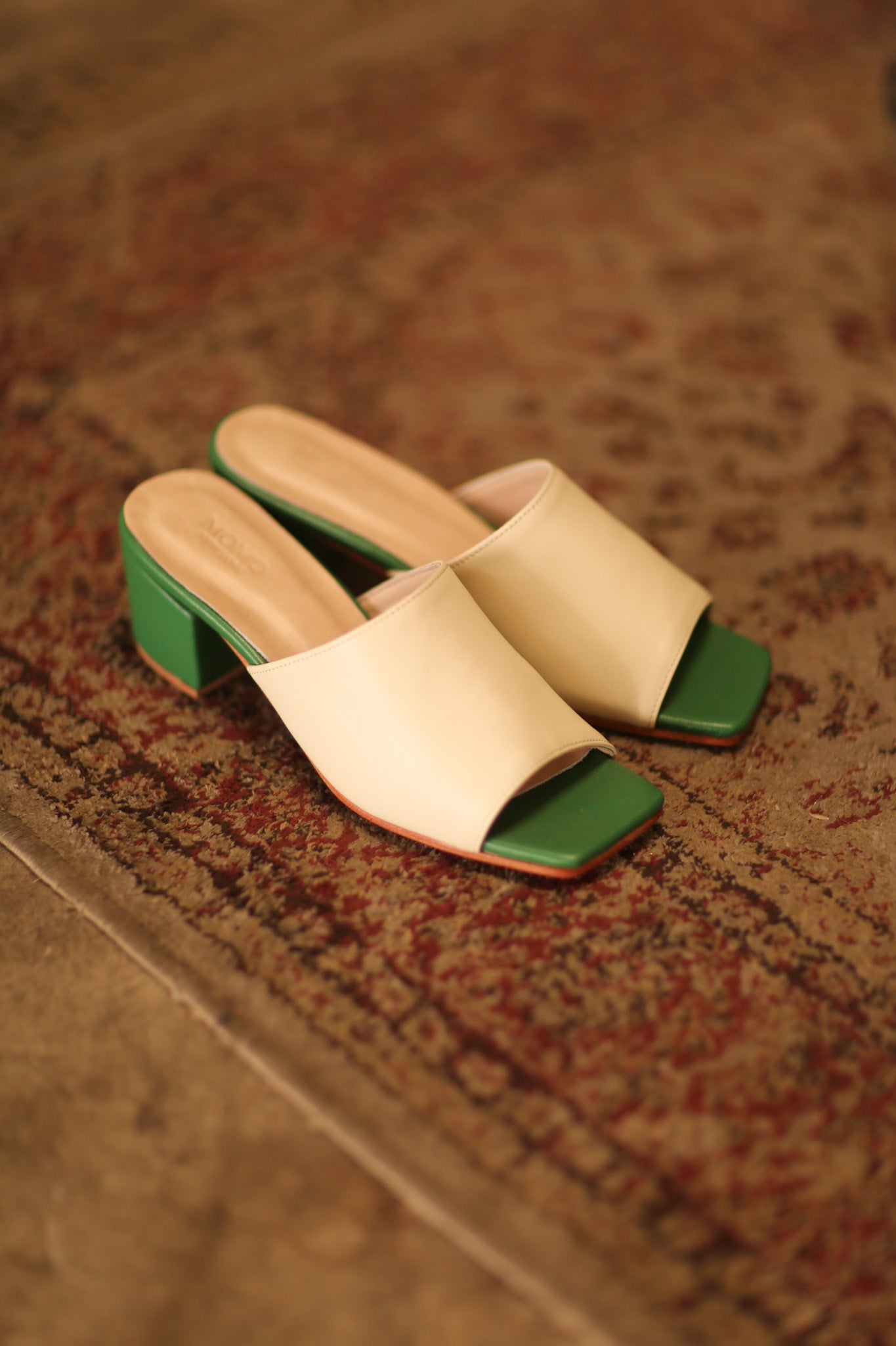 HEELED MULES LORIN CREAM GREEN - BANGKOK TAILOR CLOTHING STORE - HANDMADE CLOTHING
