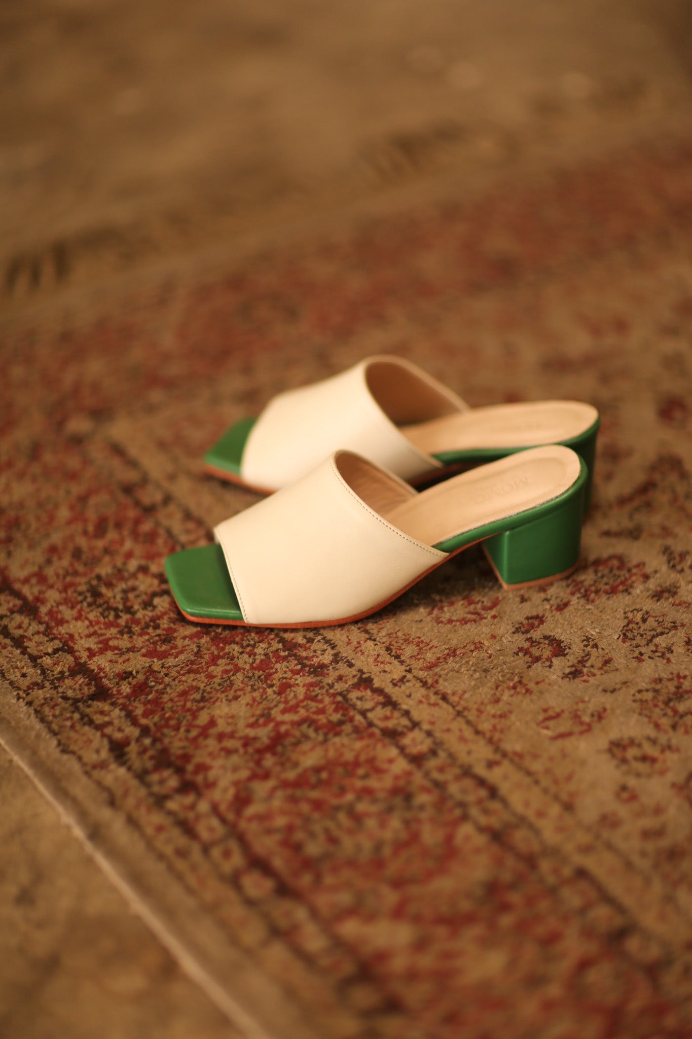 HEELED MULES LORIN CREAM GREEN - BANGKOK TAILOR CLOTHING STORE - HANDMADE CLOTHING