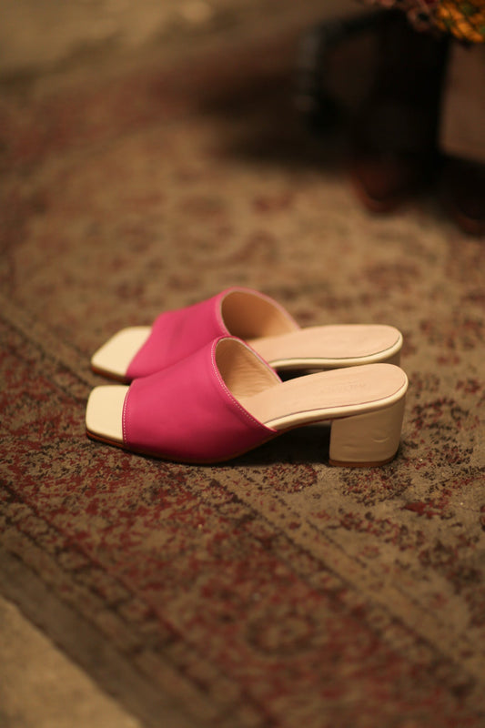 HEELED MULES LORIN FUSHIA CREAM - BANGKOK TAILOR CLOTHING STORE - HANDMADE CLOTHING