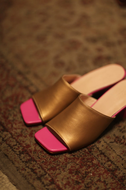 HEELED MULES LORIN GOLD PINK - BANGKOK TAILOR CLOTHING STORE - HANDMADE CLOTHING
