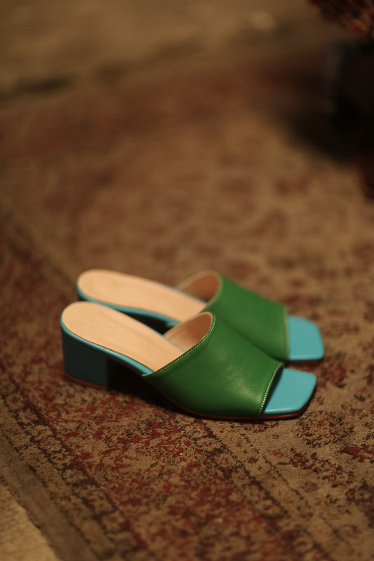 HEELED MULES LORIN GREEN LIGHT BLUE - BANGKOK TAILOR CLOTHING STORE - HANDMADE CLOTHING