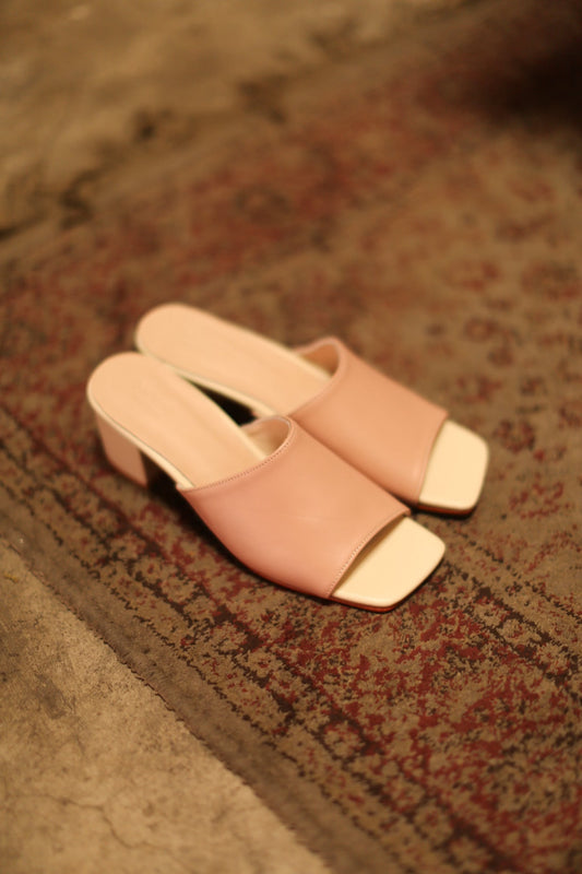 HEELED MULES LORIN NUDE PINK CREAM - BANGKOK TAILOR CLOTHING STORE - HANDMADE CLOTHING