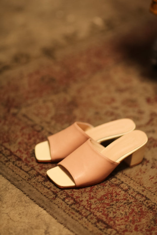 HEELED MULES LORIN NUDE PINK GOLD - BANGKOK TAILOR CLOTHING STORE - HANDMADE CLOTHING