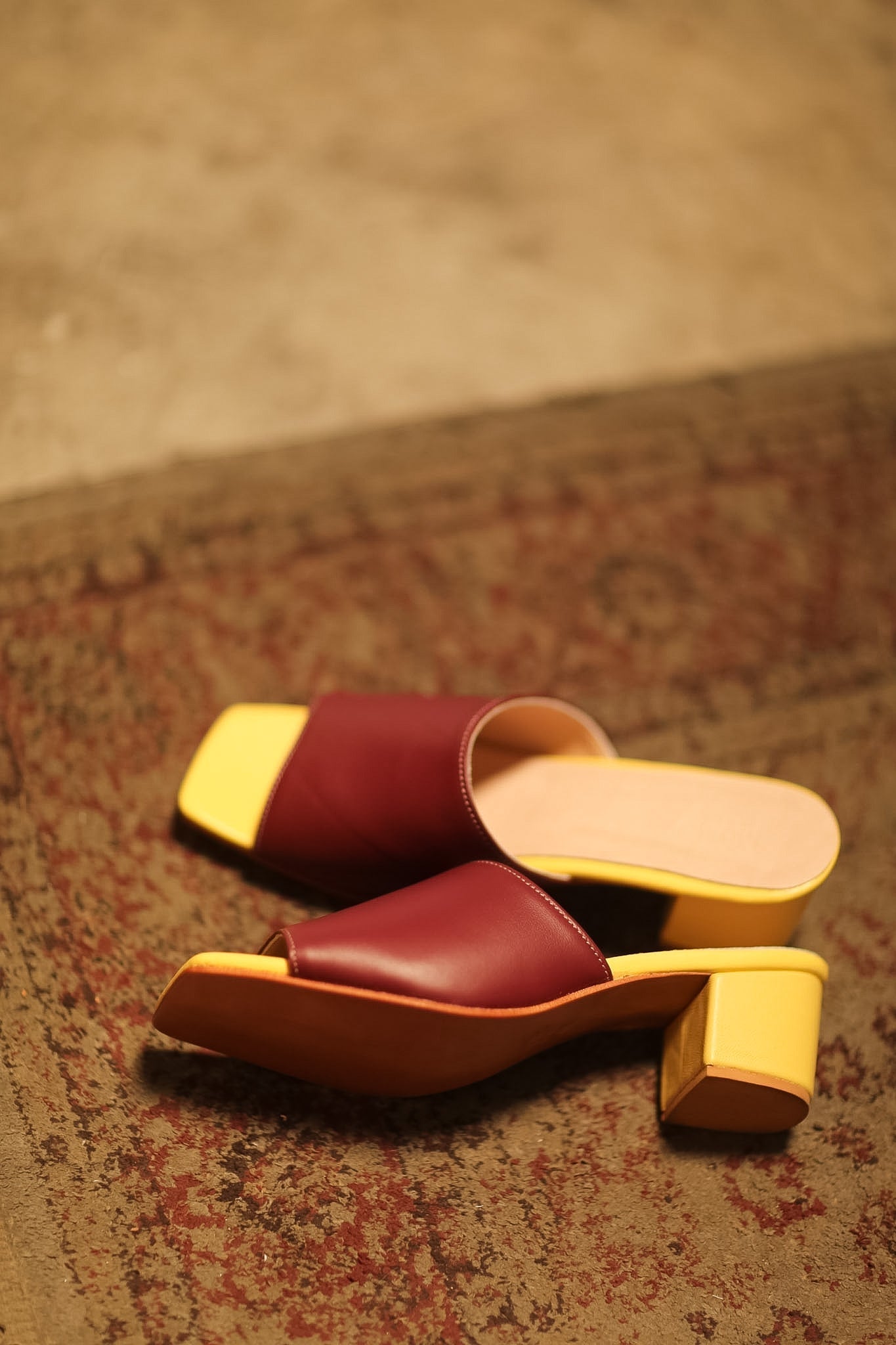 HEELED MULES LORIN WINE RED YELLOW - BANGKOK TAILOR CLOTHING STORE - HANDMADE CLOTHING