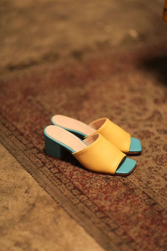 HEELED MULES LORIN YELLOW TURQUOISE - BANGKOK TAILOR CLOTHING STORE - HANDMADE CLOTHING