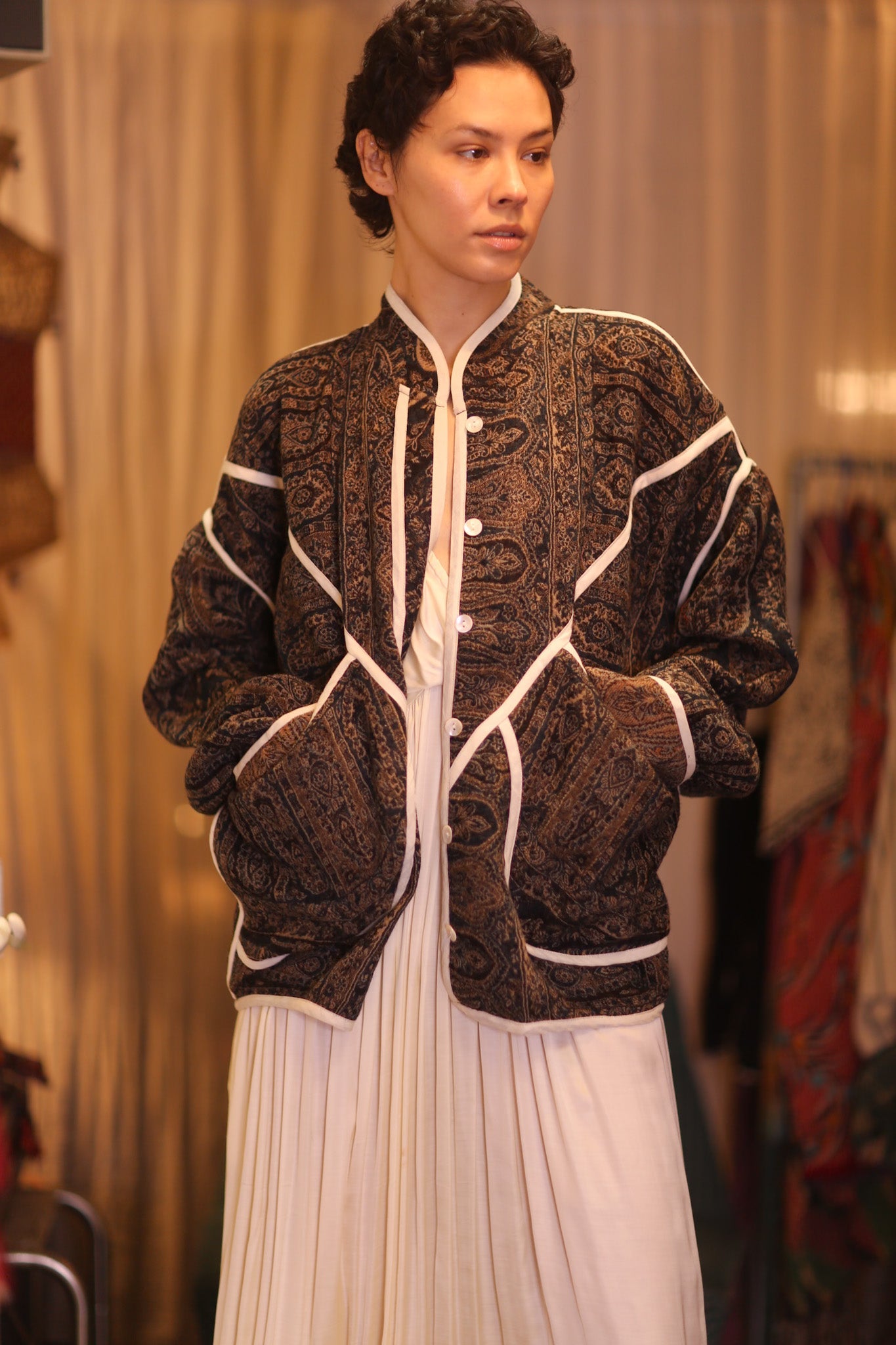 JACKET PATTERN EMBROIDERED SHAWL COTTON WOOL JUNO - BANGKOK TAILOR CLOTHING STORE - HANDMADE CLOTHING