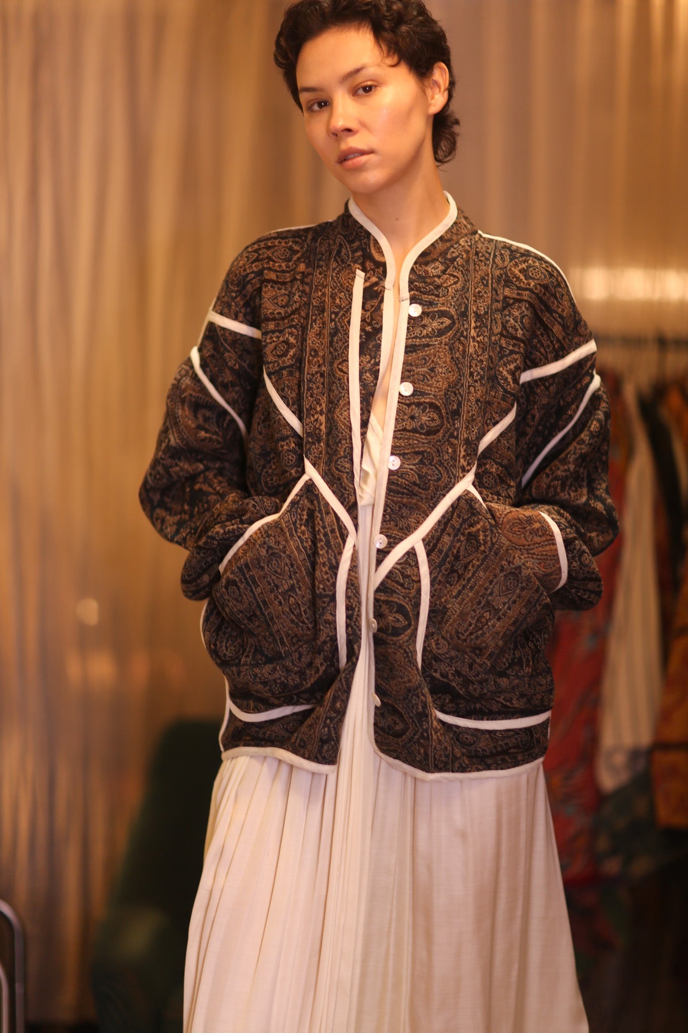 JACKET PATTERN EMBROIDERED SHAWL COTTON WOOL JUNO - BANGKOK TAILOR CLOTHING STORE - HANDMADE CLOTHING