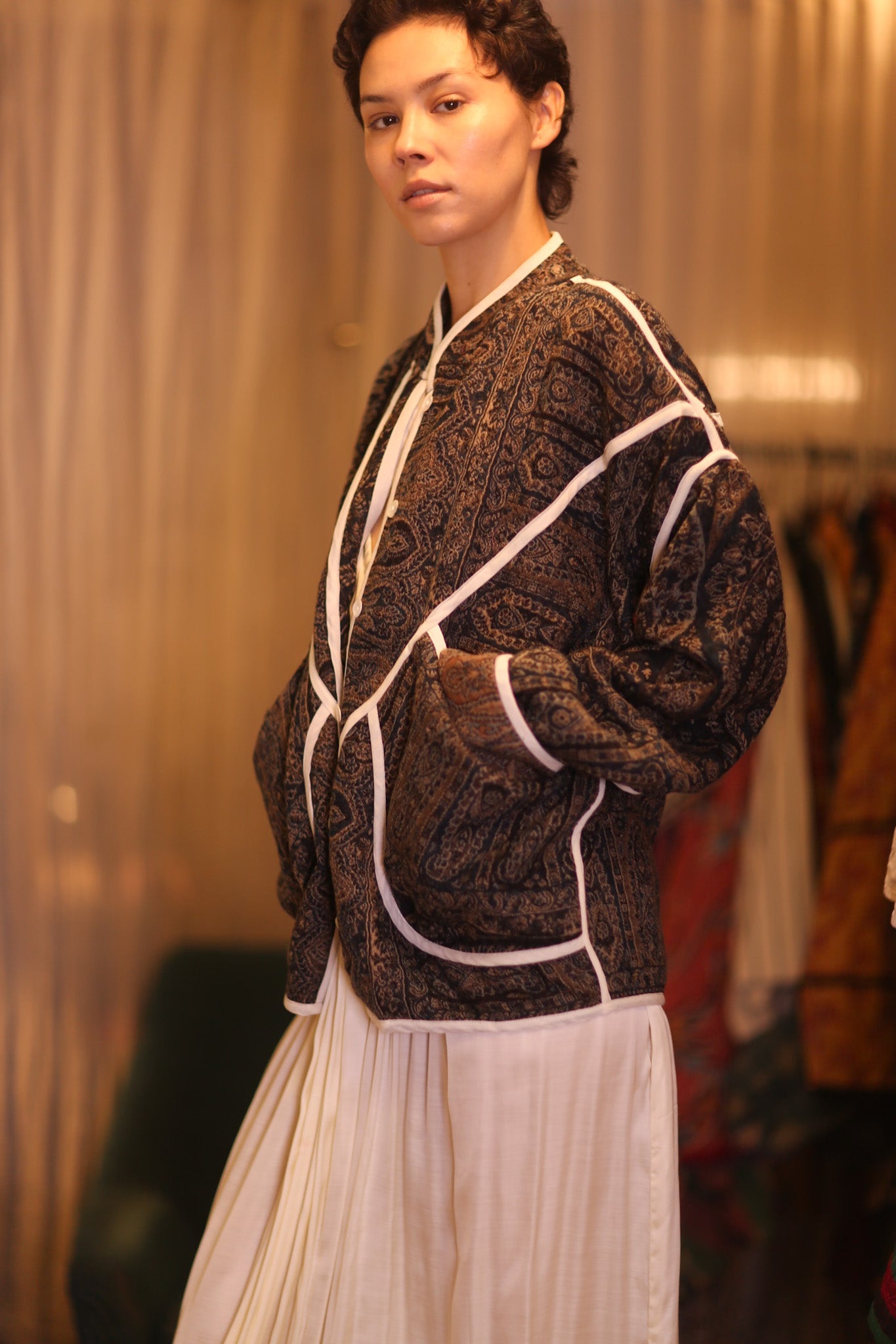 JACKET PATTERN EMBROIDERED SHAWL COTTON WOOL JUNO - BANGKOK TAILOR CLOTHING STORE - HANDMADE CLOTHING