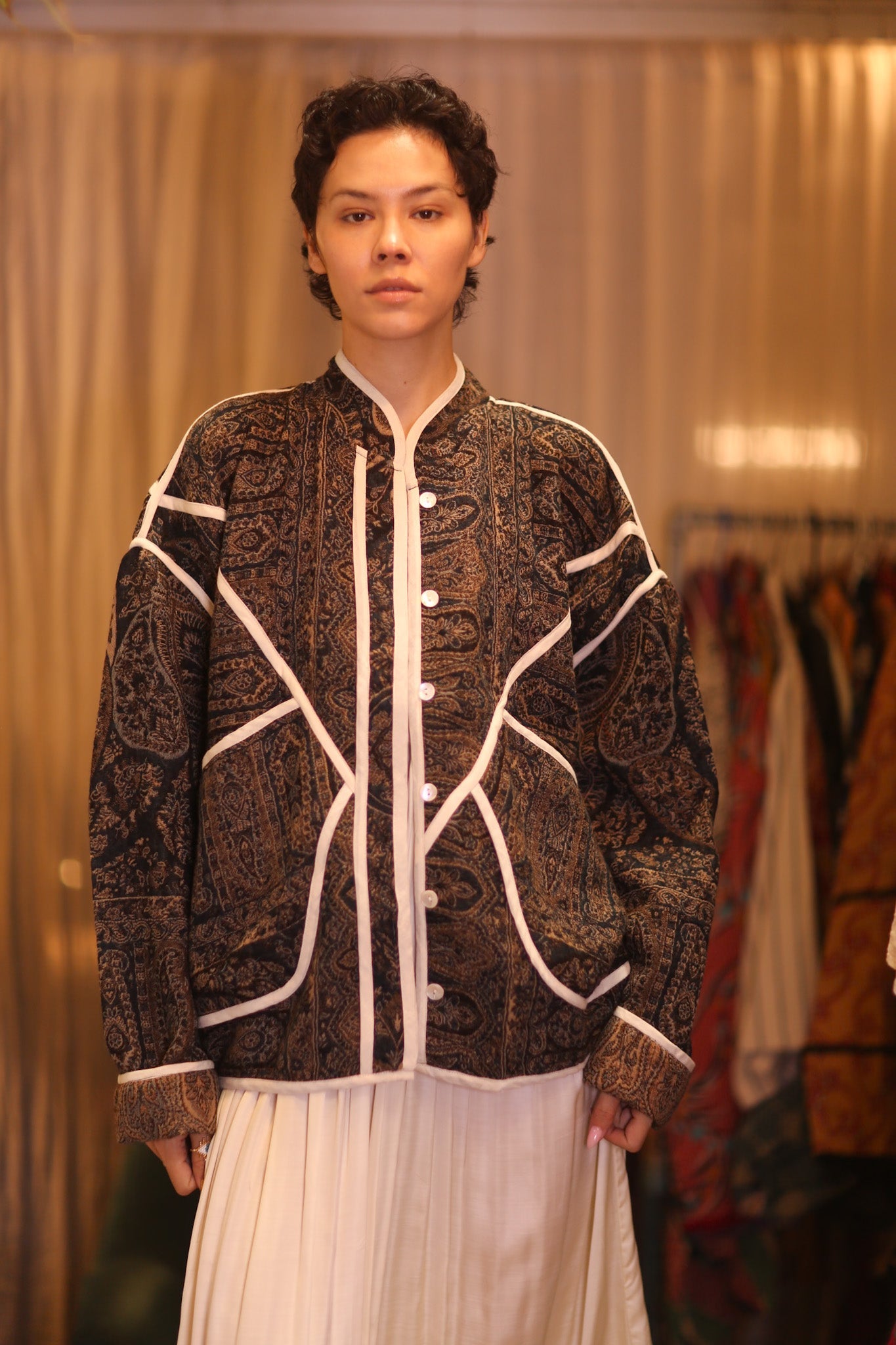 JACKET PATTERN EMBROIDERED SHAWL COTTON WOOL JUNO - BANGKOK TAILOR CLOTHING STORE - HANDMADE CLOTHING