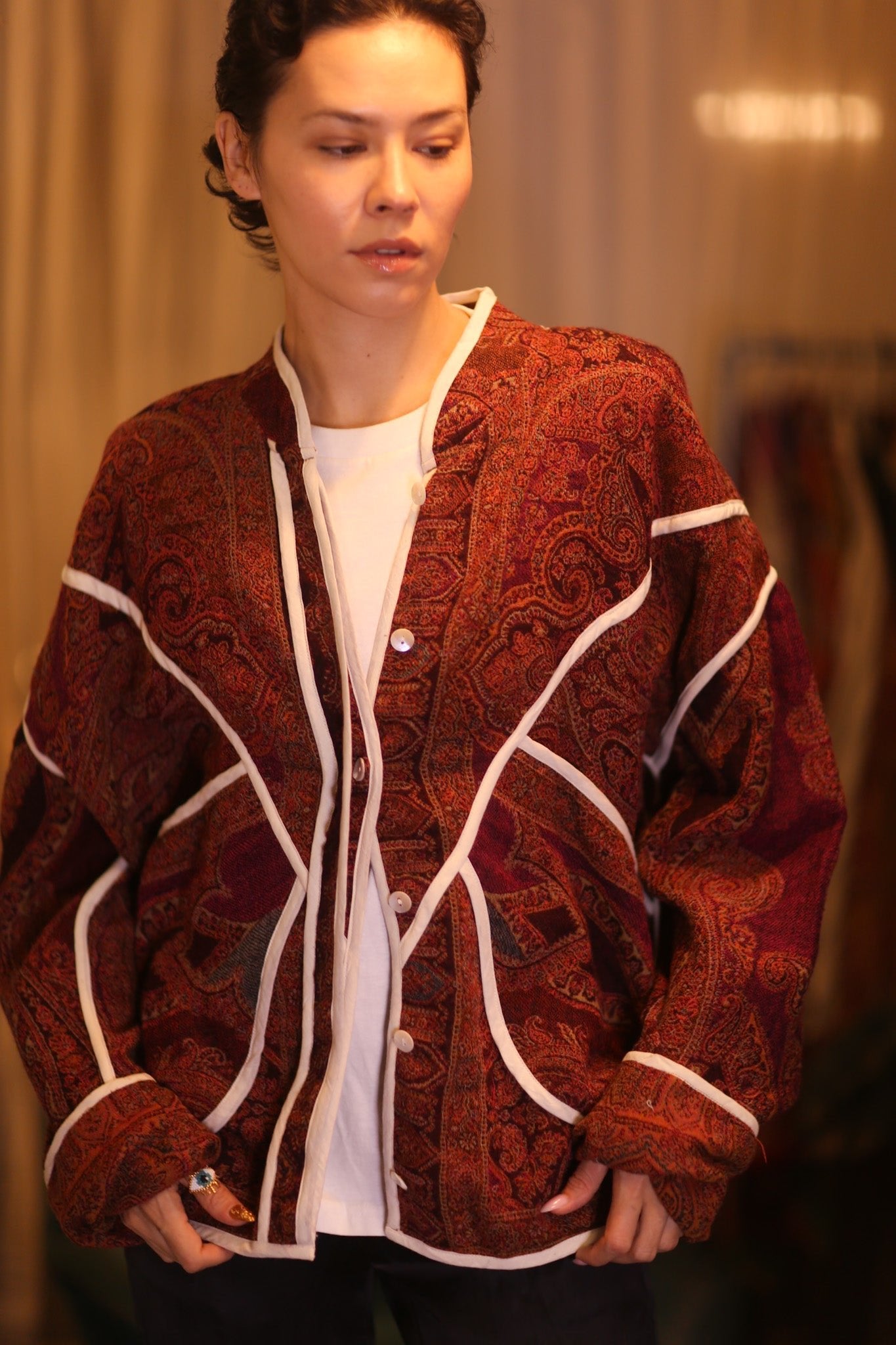 JACKET PATTERN EMBROIDERED SHAWL COTTON WOOL KADIPAR - BANGKOK TAILOR CLOTHING STORE - HANDMADE CLOTHING