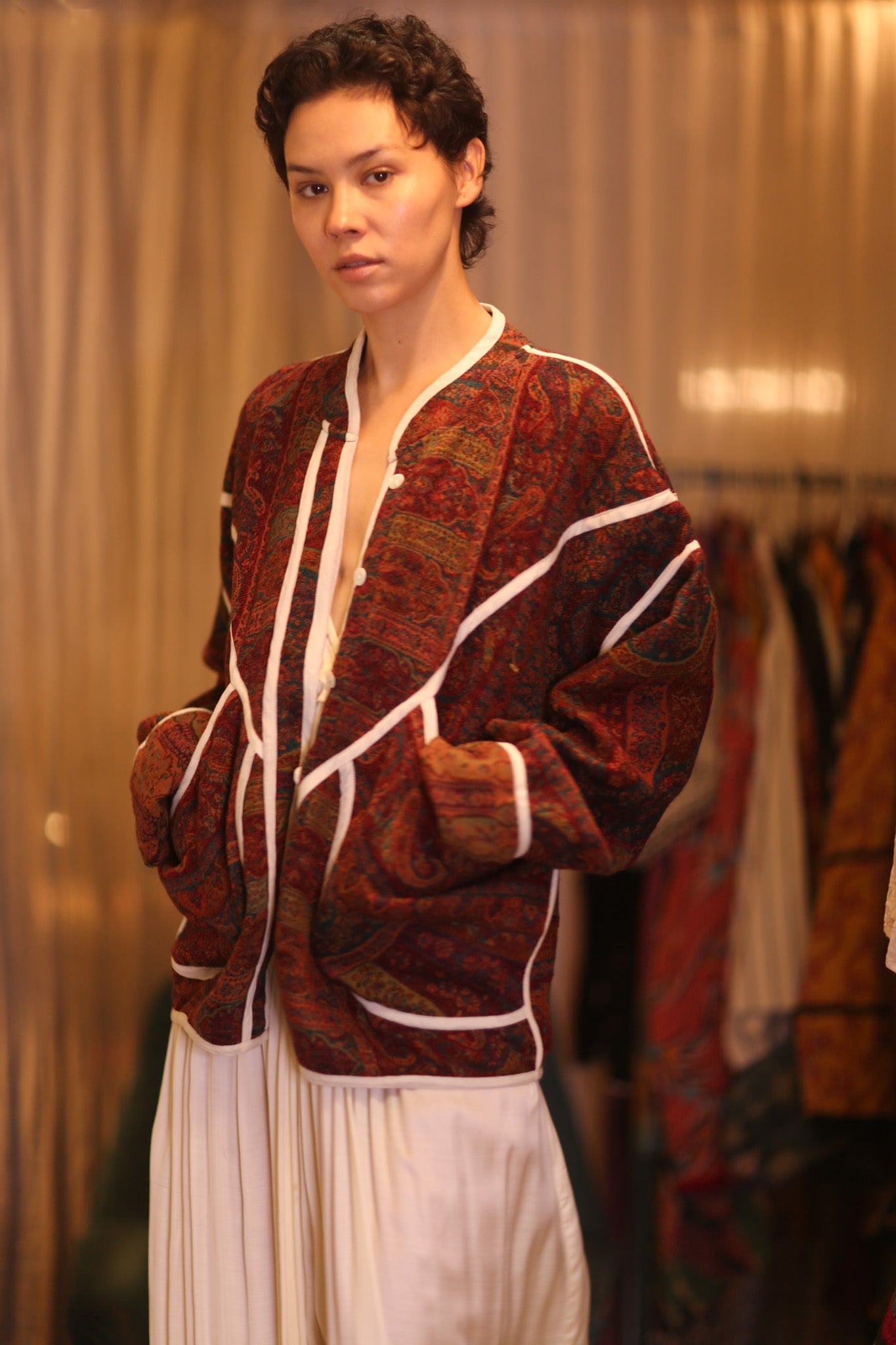 JACKET PATTERN EMBROIDERED SHAWL COTTON WOOL PAZIN - BANGKOK TAILOR CLOTHING STORE - HANDMADE CLOTHING