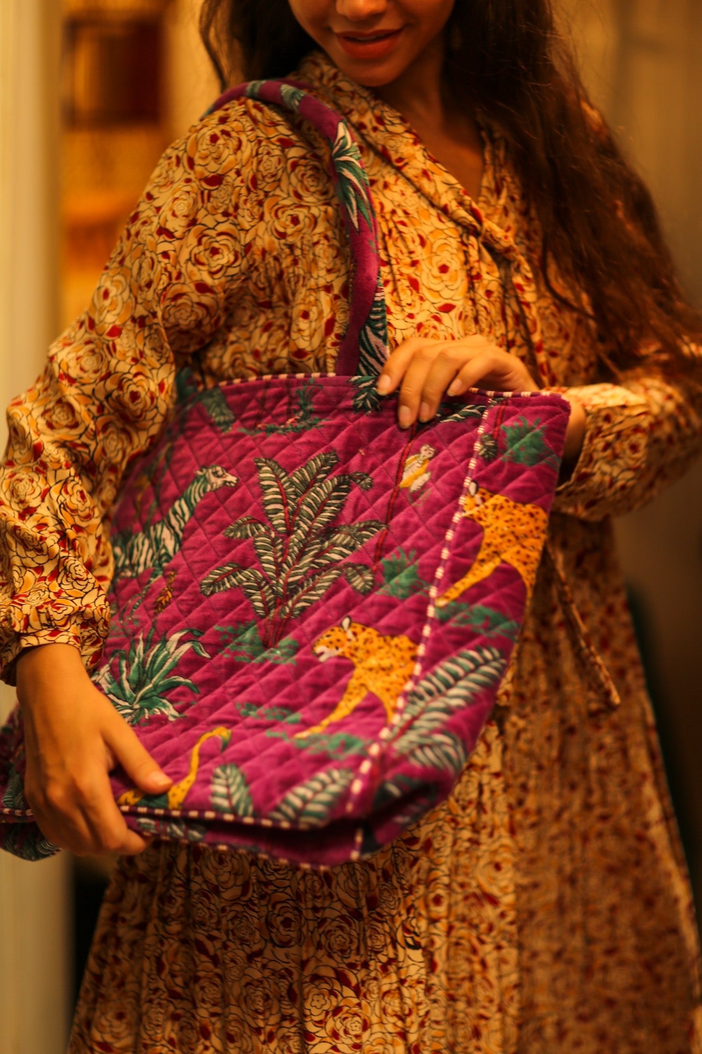 KALI VELVET BAG FUCHSIA SAFARI L - BANGKOK TAILOR CLOTHING STORE - HANDMADE CLOTHING