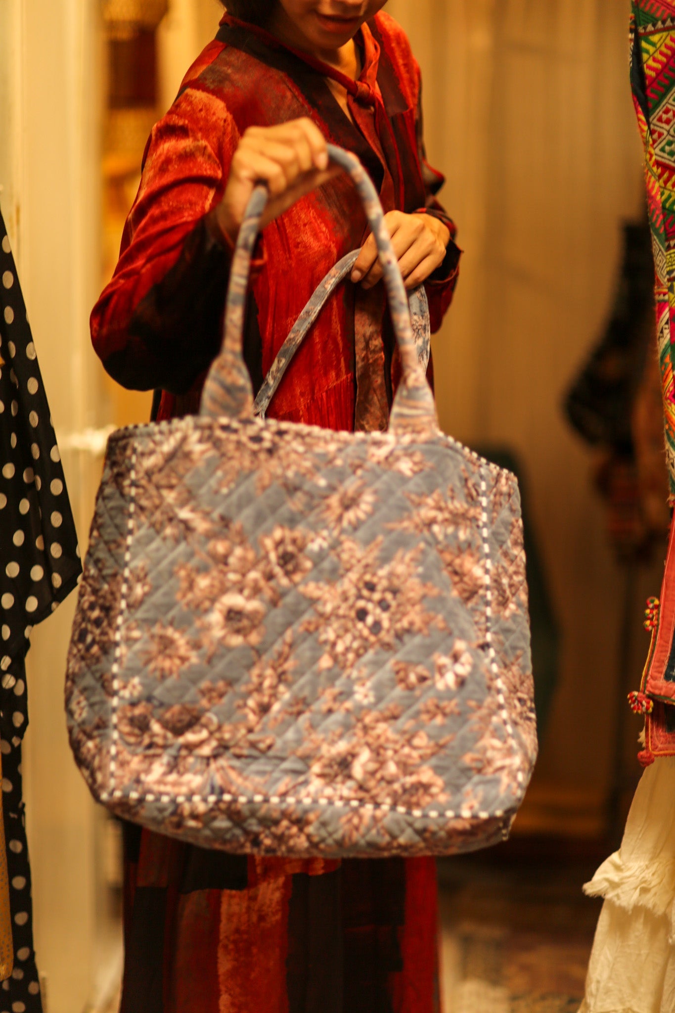 KALI VELVET BAG ROMANTIC GREY L - BANGKOK TAILOR CLOTHING STORE - HANDMADE CLOTHING