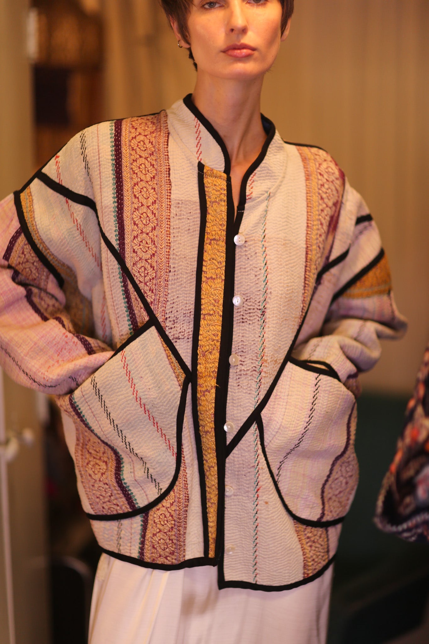 KANTHA BOMBER JACKET PINKGOLD - BANGKOK TAILOR CLOTHING STORE - HANDMADE CLOTHING