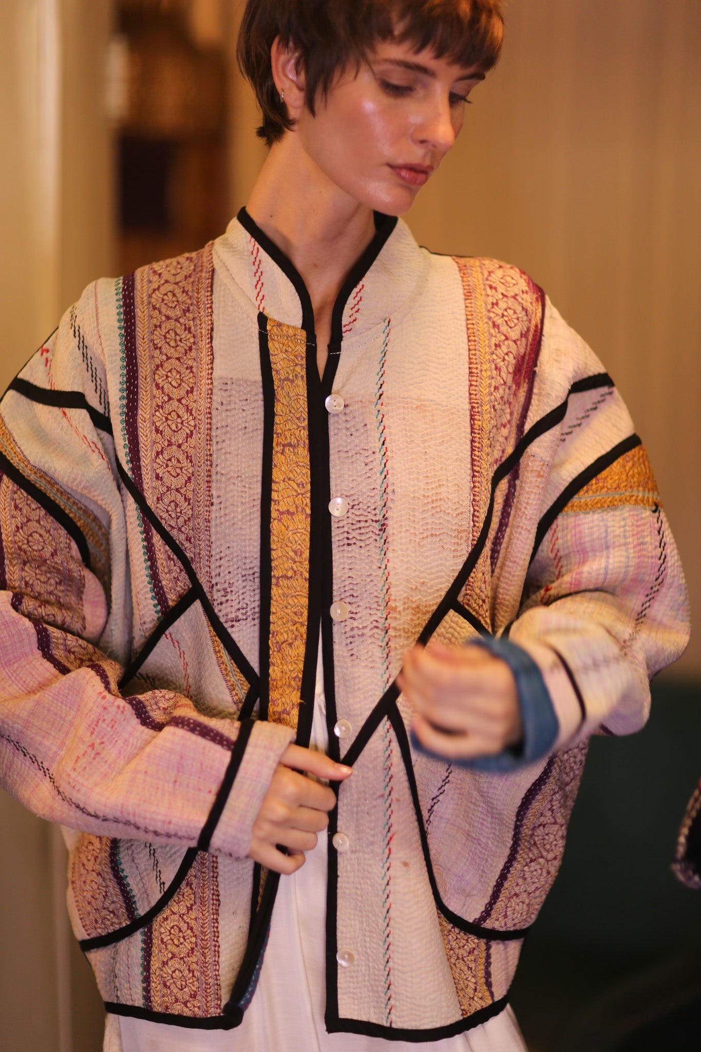 KANTHA BOMBER JACKET PINKGOLD - BANGKOK TAILOR CLOTHING STORE - HANDMADE CLOTHING