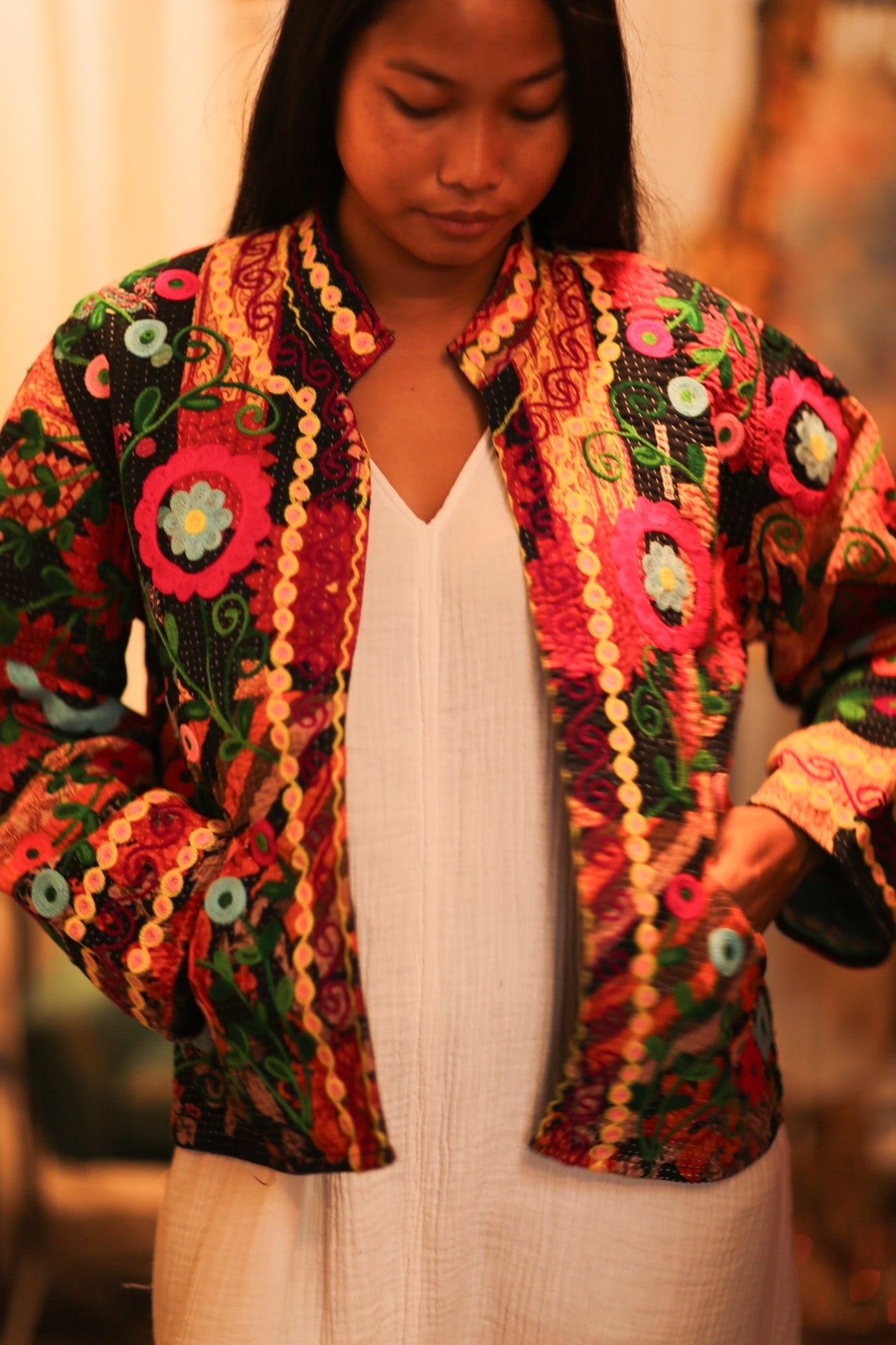 KANTHA EMBROIDERED JACKET INGRID DUSTIN - BANGKOK TAILOR CLOTHING STORE - HANDMADE CLOTHING